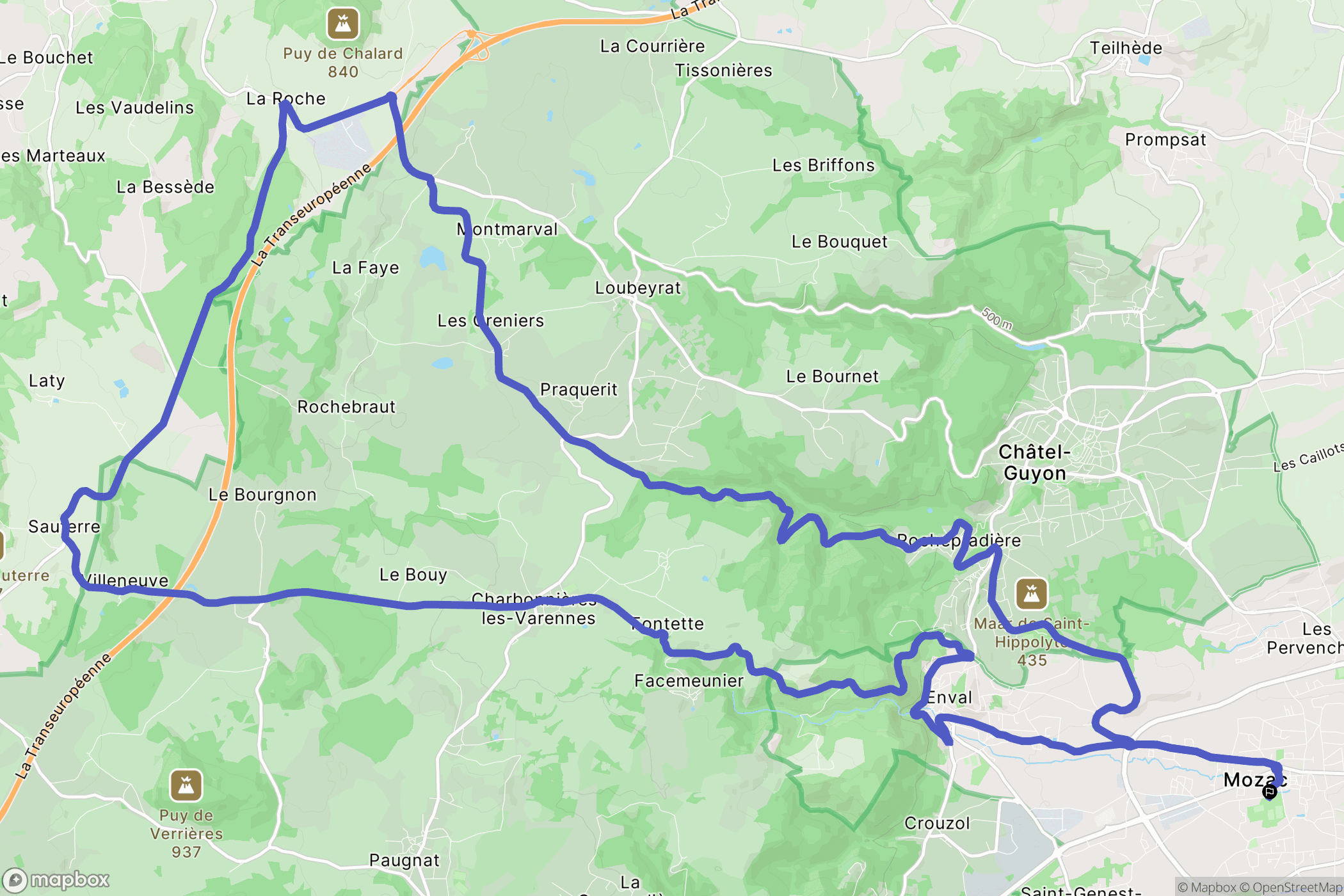 Mozac : carte du parcours de randonnée - France