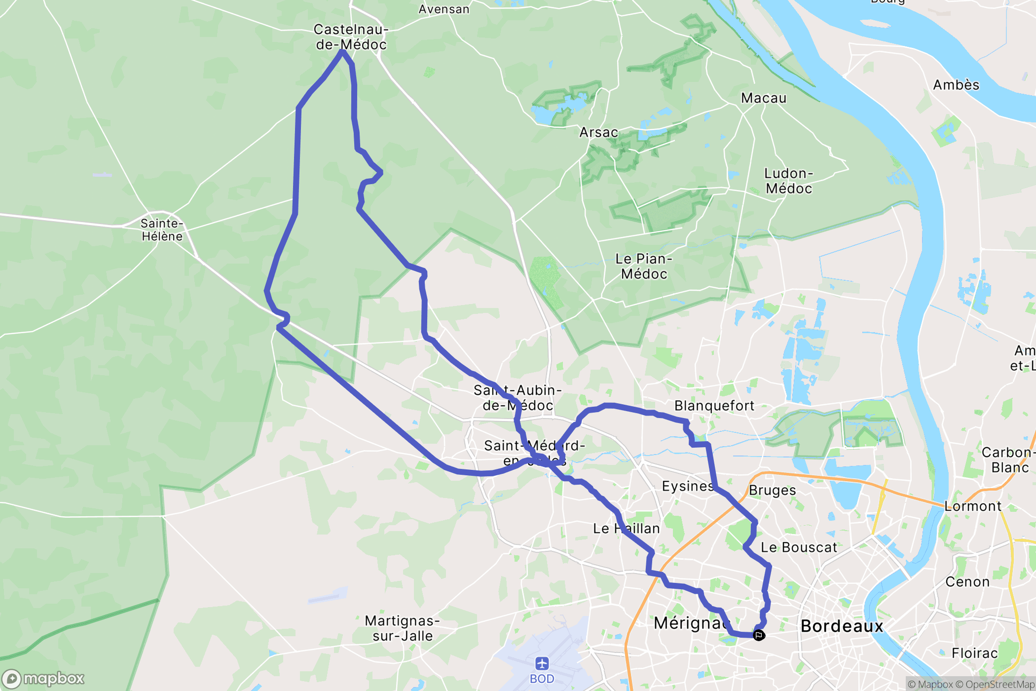 Bordeaux : carte du parcours de randonnée - France