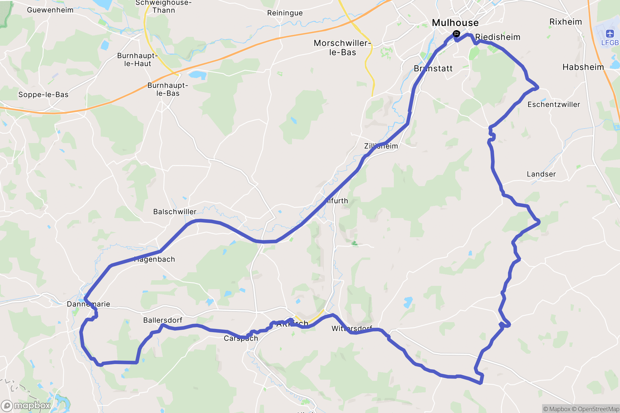 Mulhouse : carte du parcours de randonnée - France