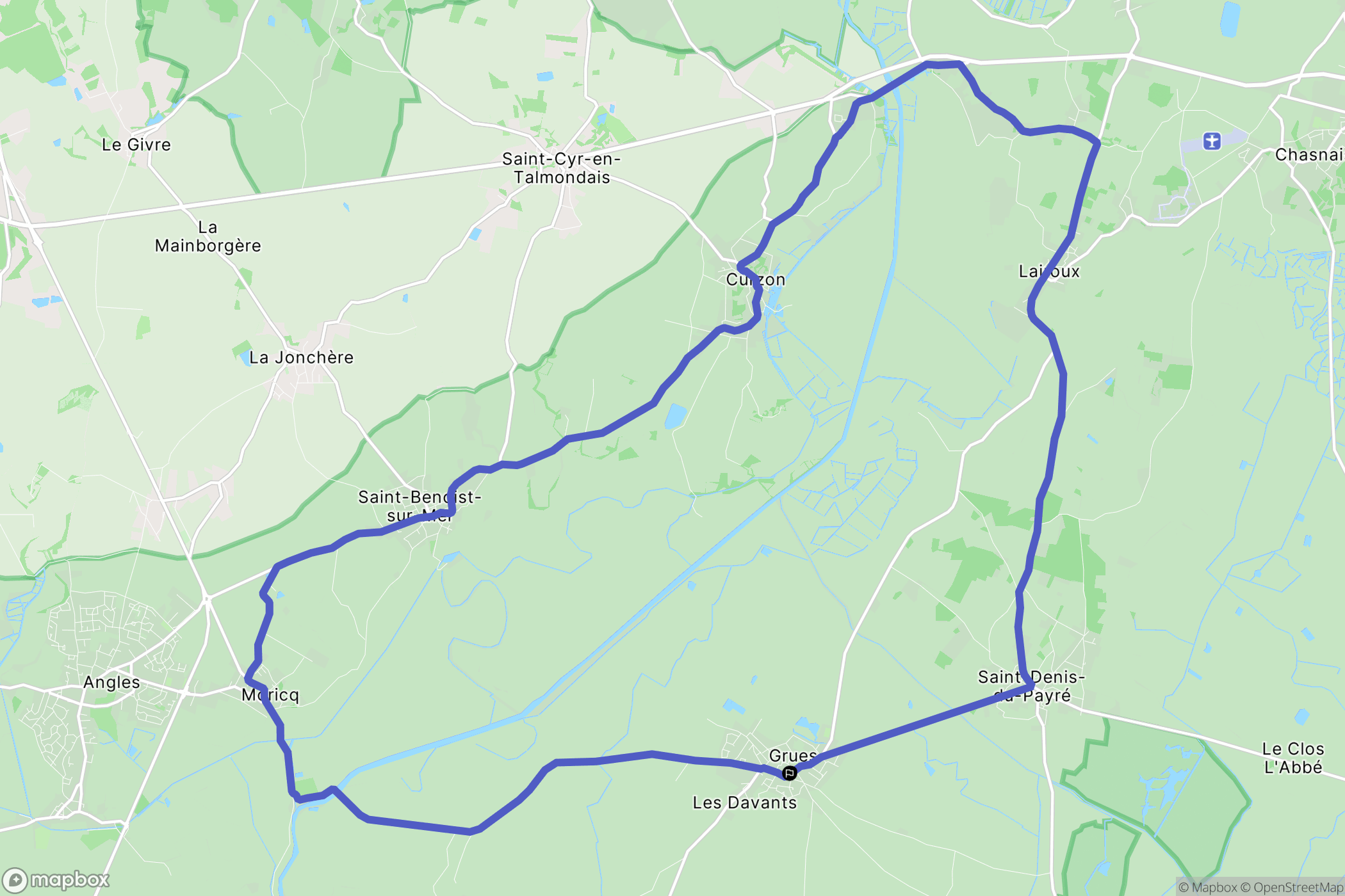 Grues : carte du parcours de randonnée - France