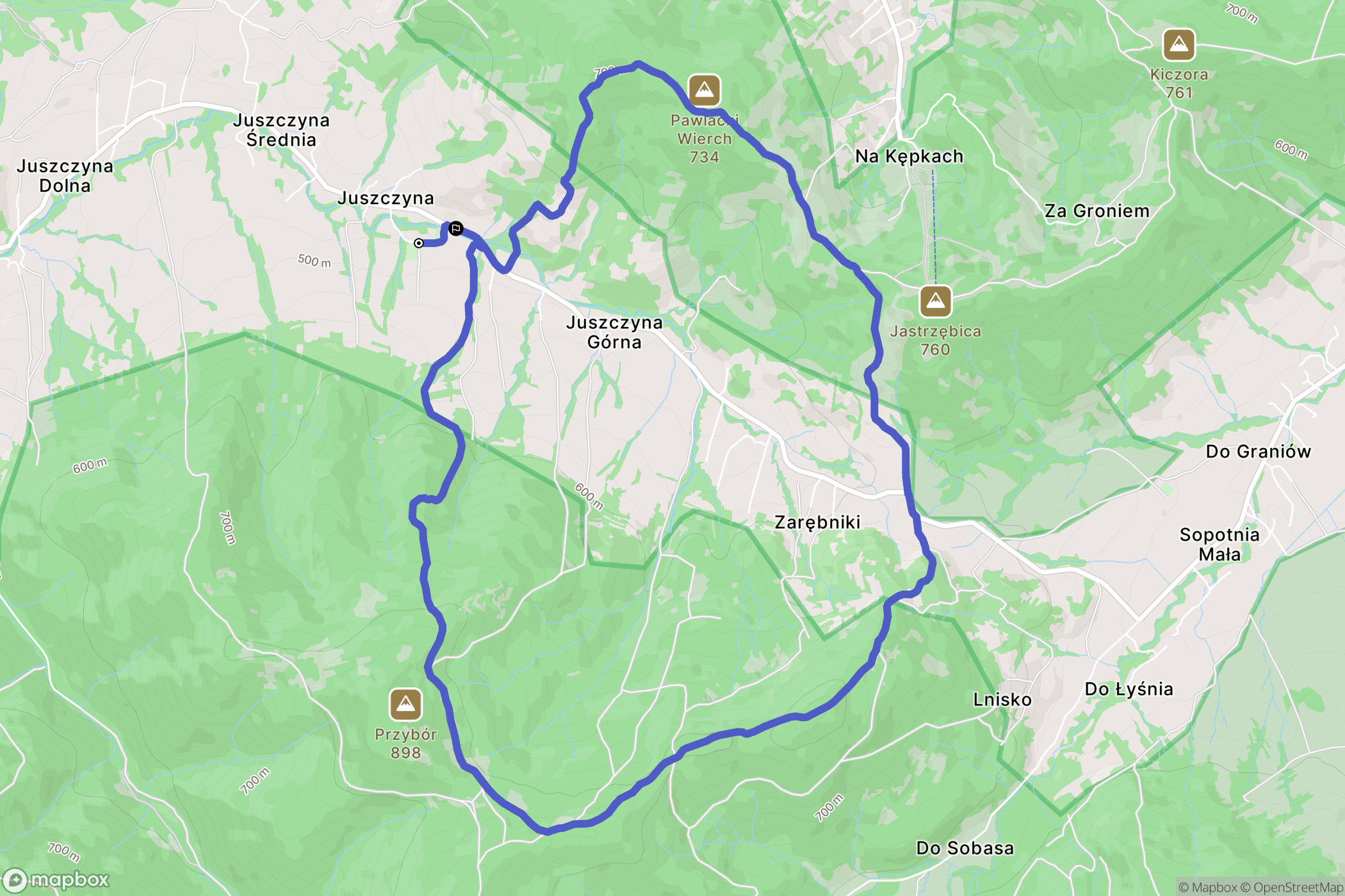 Juszczyna: mapa trasy - Poland
