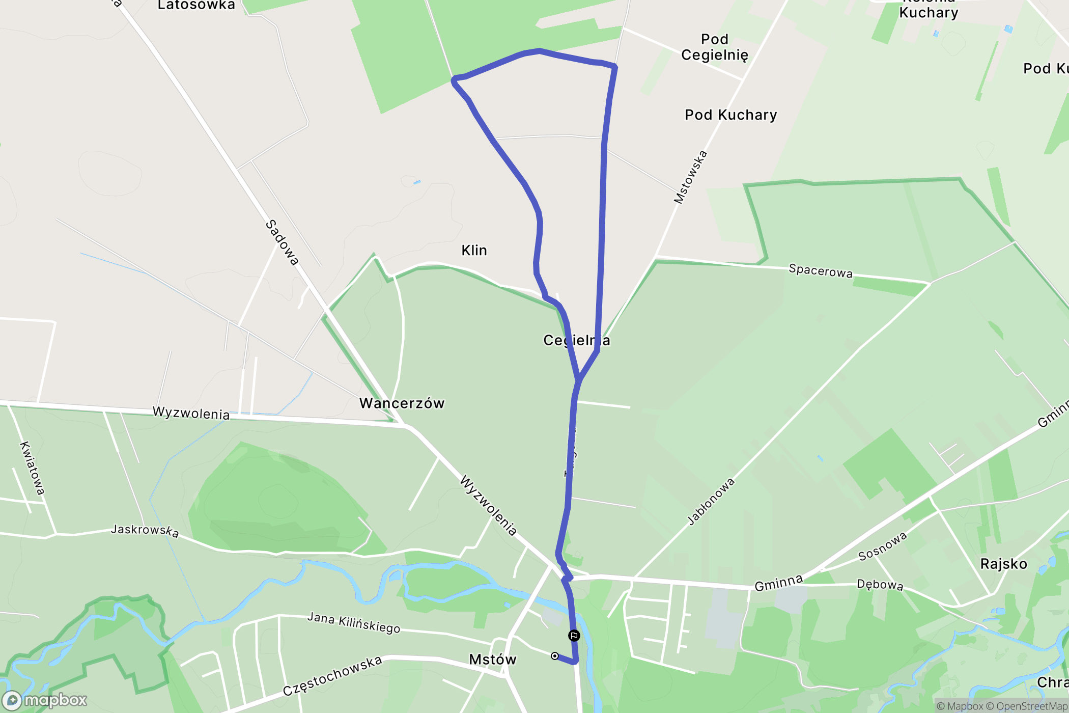 Mstów: mapa trasy - Poland
