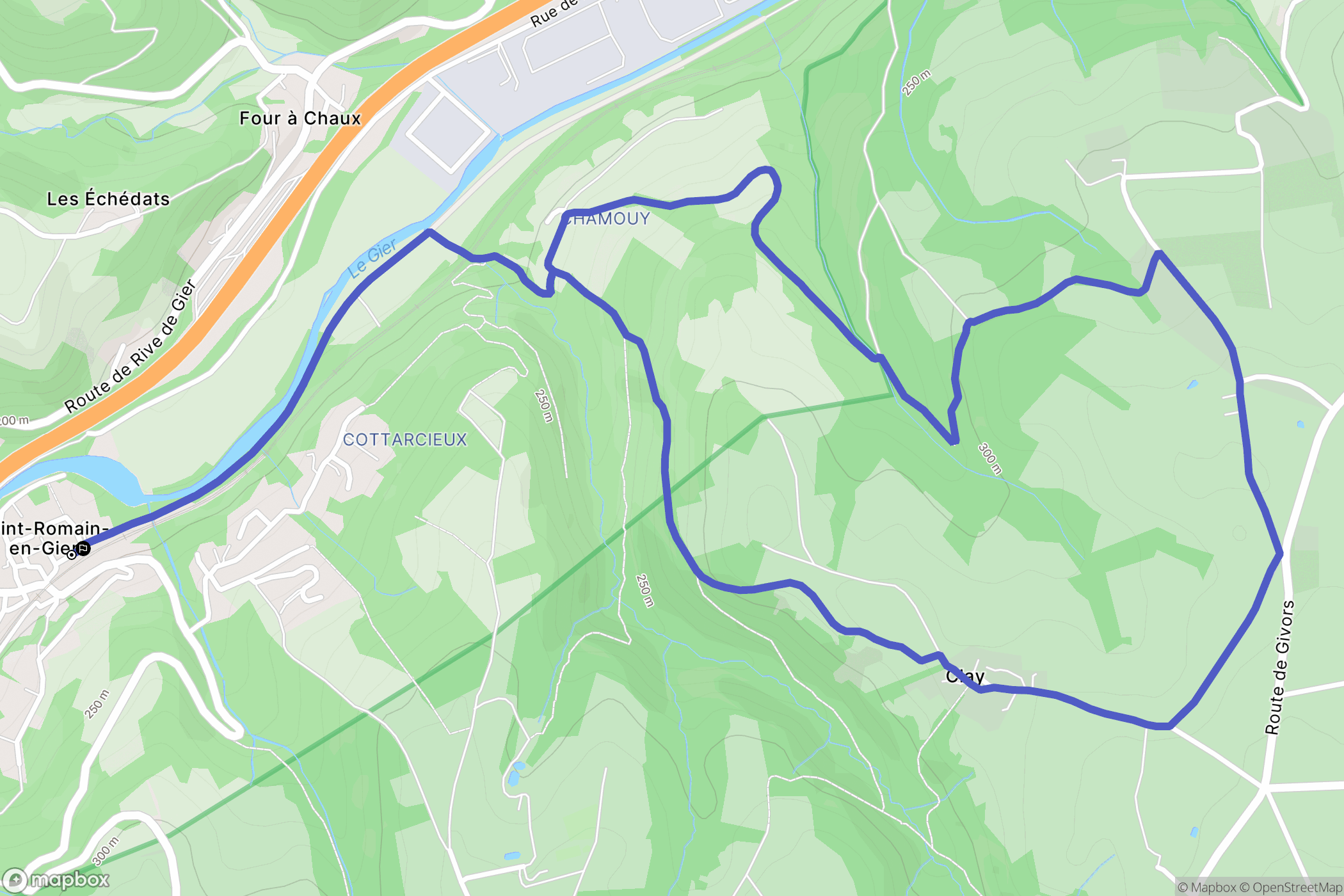Saint-Romain-en-Gier : carte du parcours de randonnée - France