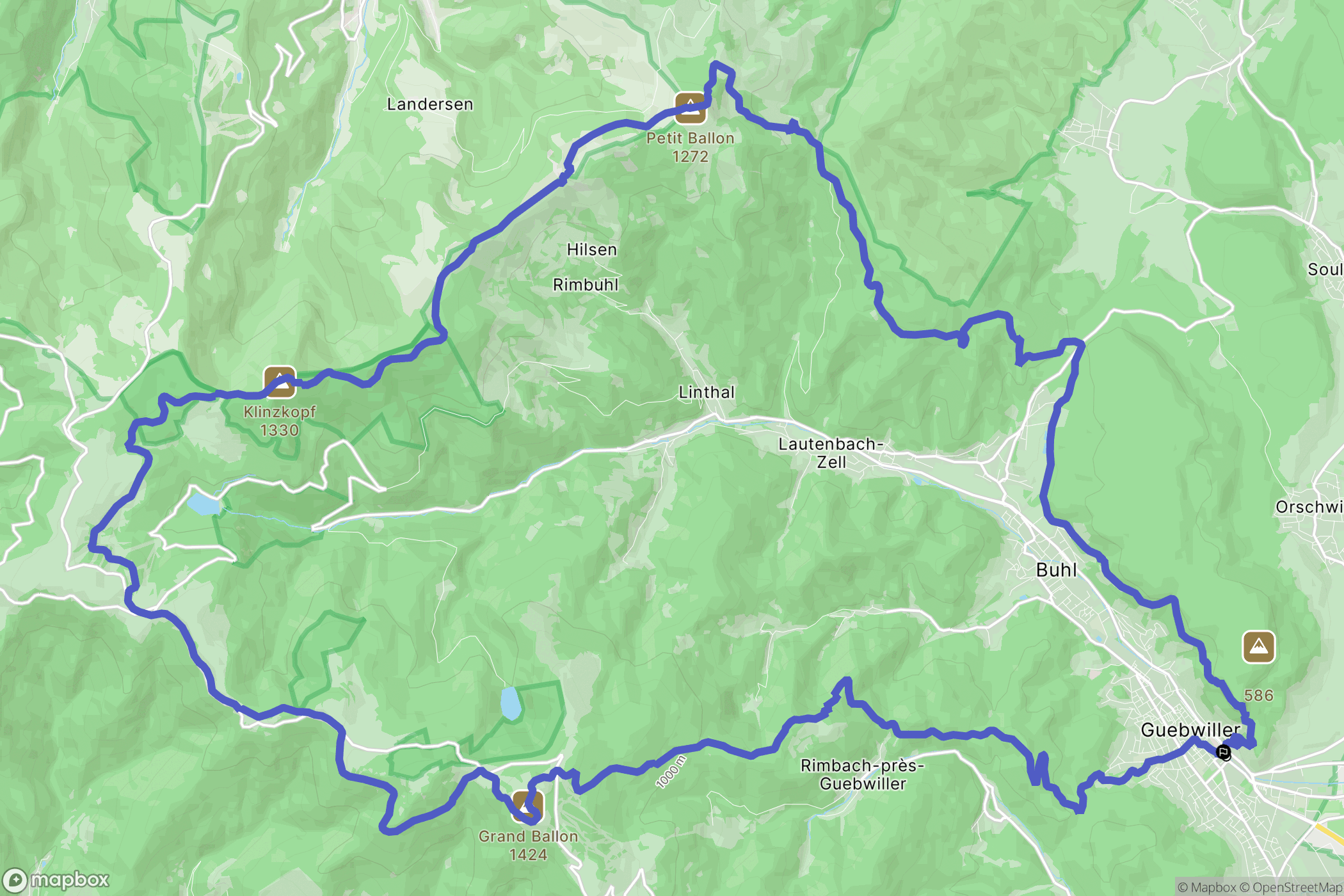 Guebwiller : carte du parcours de randonnée - France