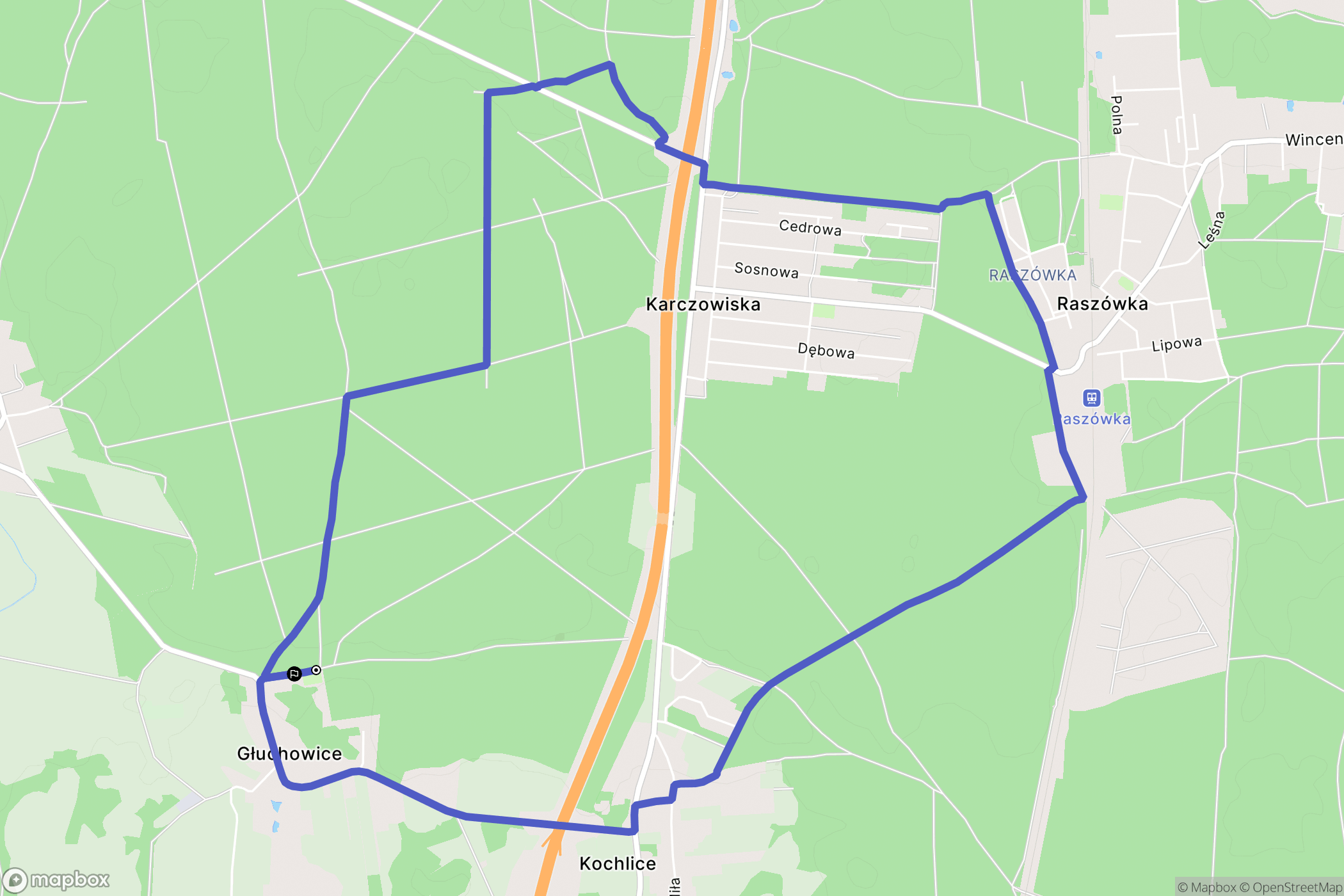 Głuchowice: mapa trasy - Poland