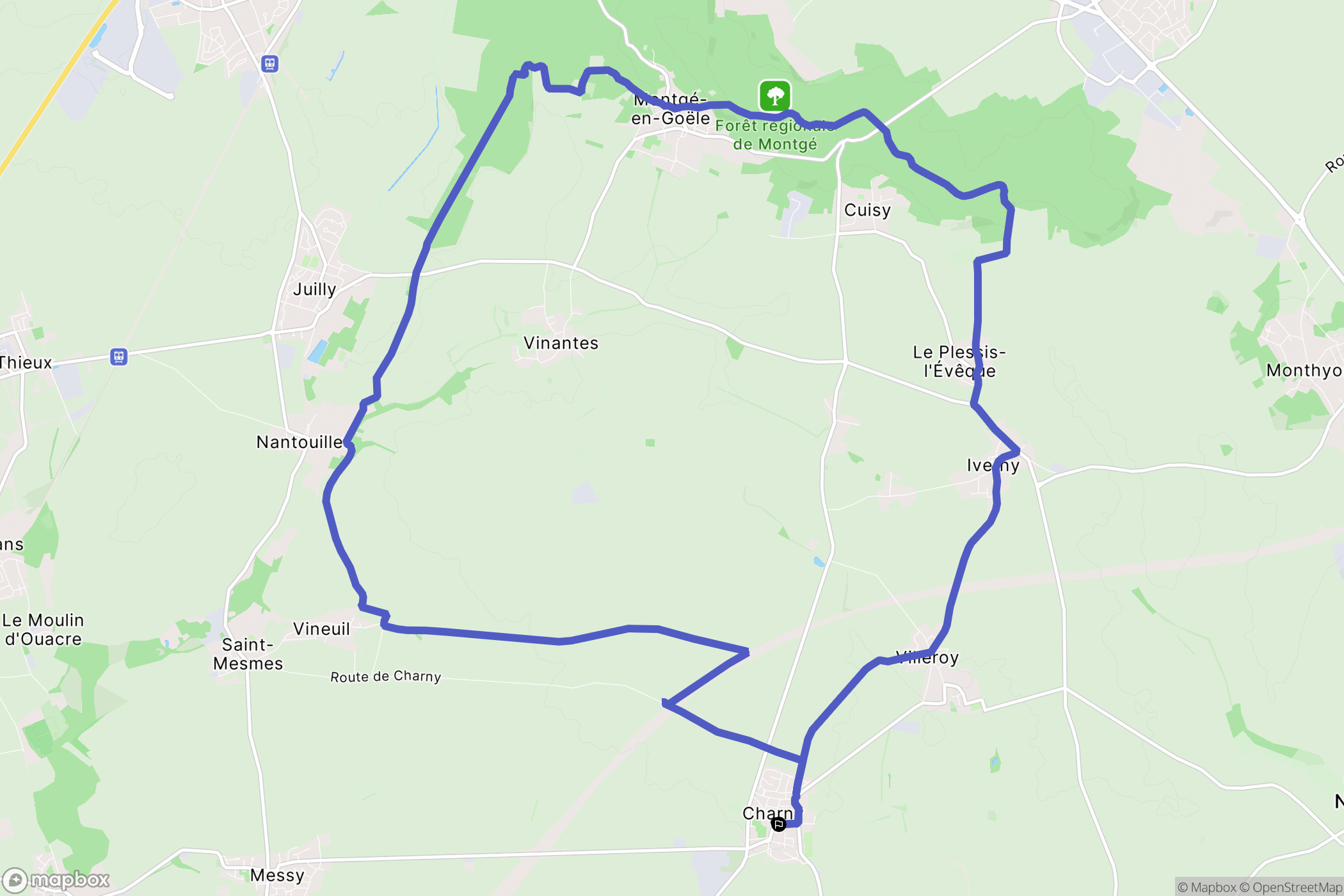 Charny : carte du parcours de randonnée - France