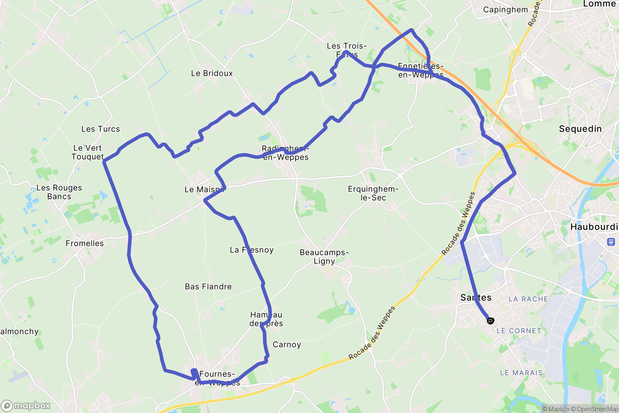 Santes : carte du parcours de randonnée - France