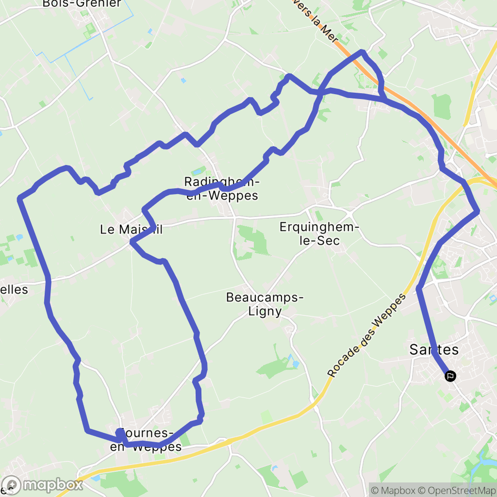 Santes : carte du parcours de randonnée - France