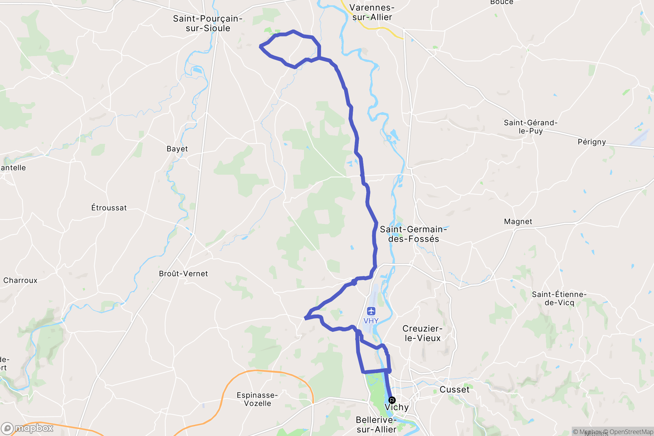 Vichy : carte du parcours de randonnée - France