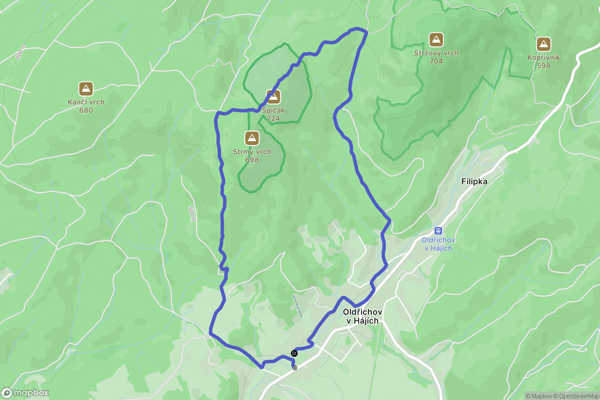 Oldřichov v Hájích: mapa trasy - Czechia