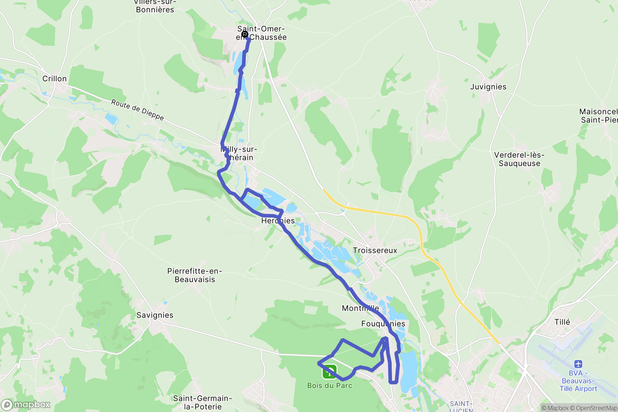 Saint-Omer-en-Chaussée : carte du parcours de randonnée - France