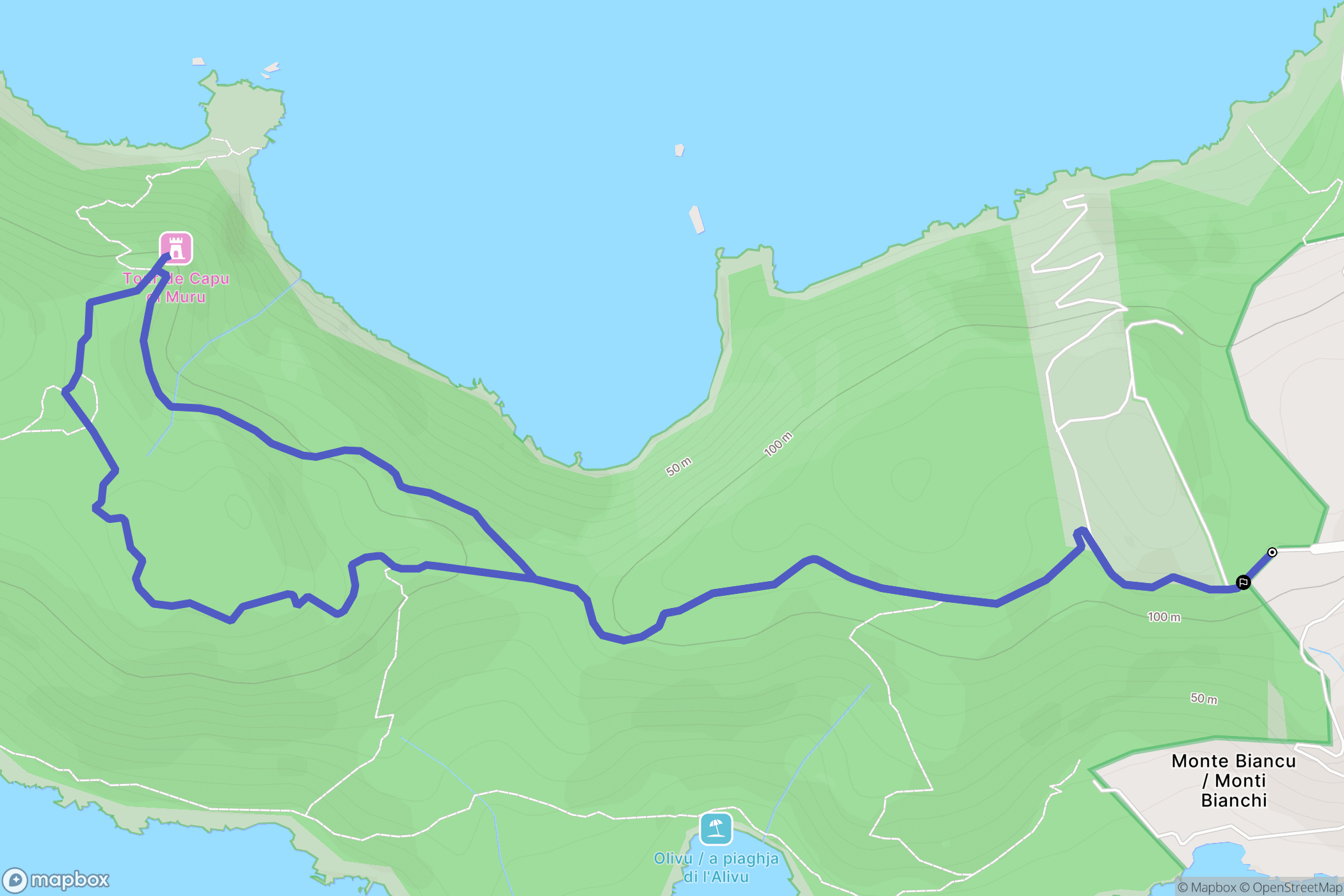 Coti-Chiavari : carte du parcours de randonnée - France