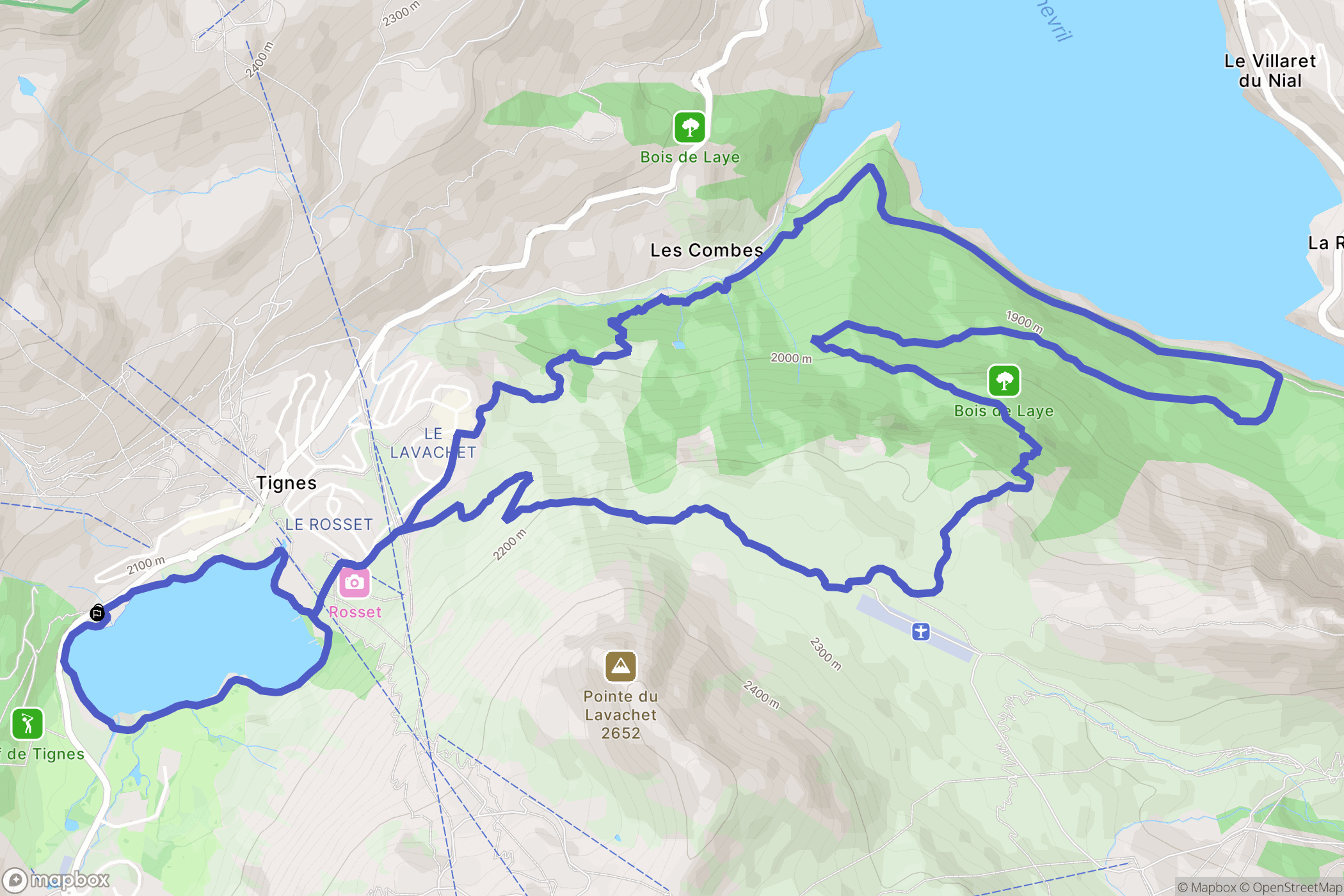 Tignes : carte du parcours de randonnée - France