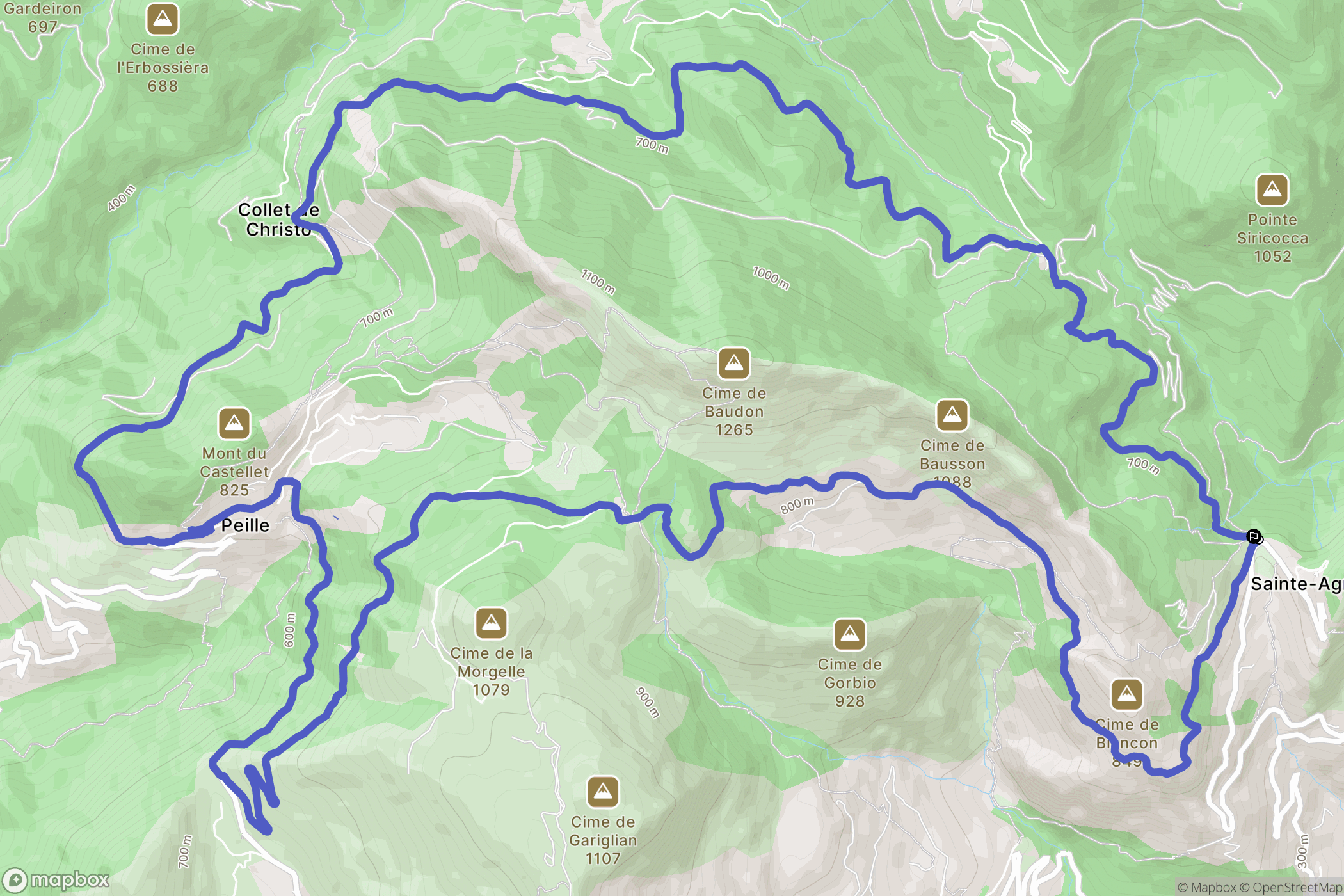 Sainte Agnès : carte du parcours de randonnée - France