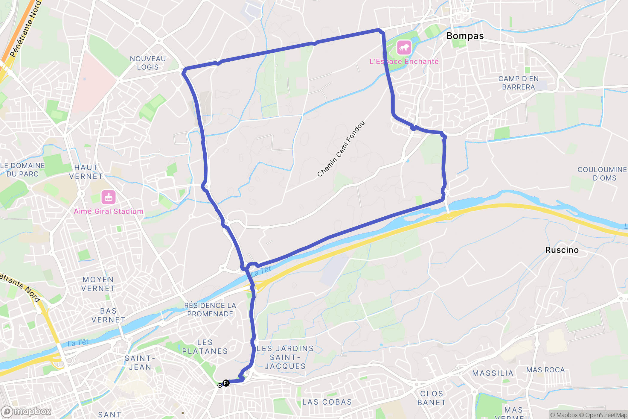 Perpignan : carte du parcours de randonnée - France