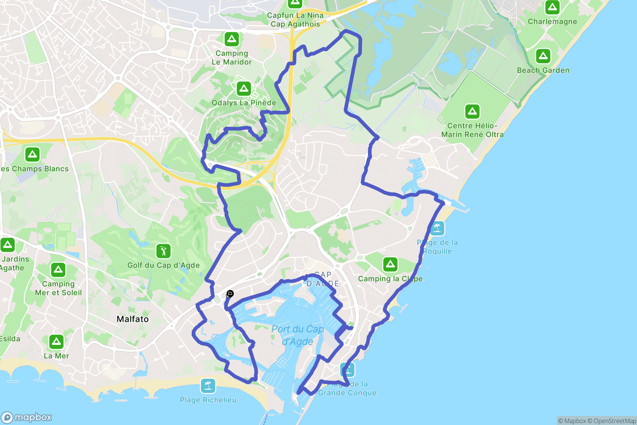 Agde : carte du parcours de randonnée - France