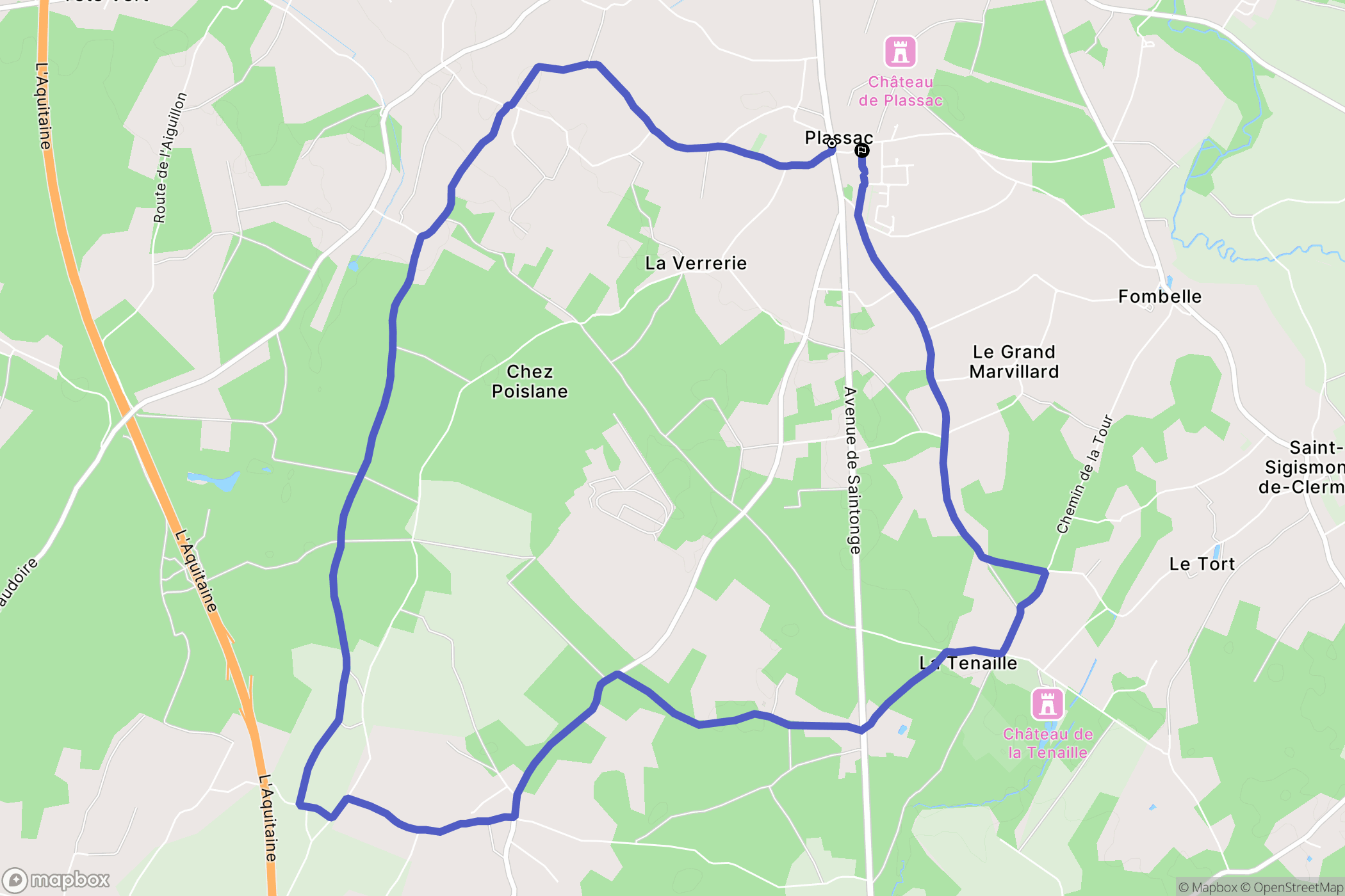 Plassac : carte du parcours de randonnée - France