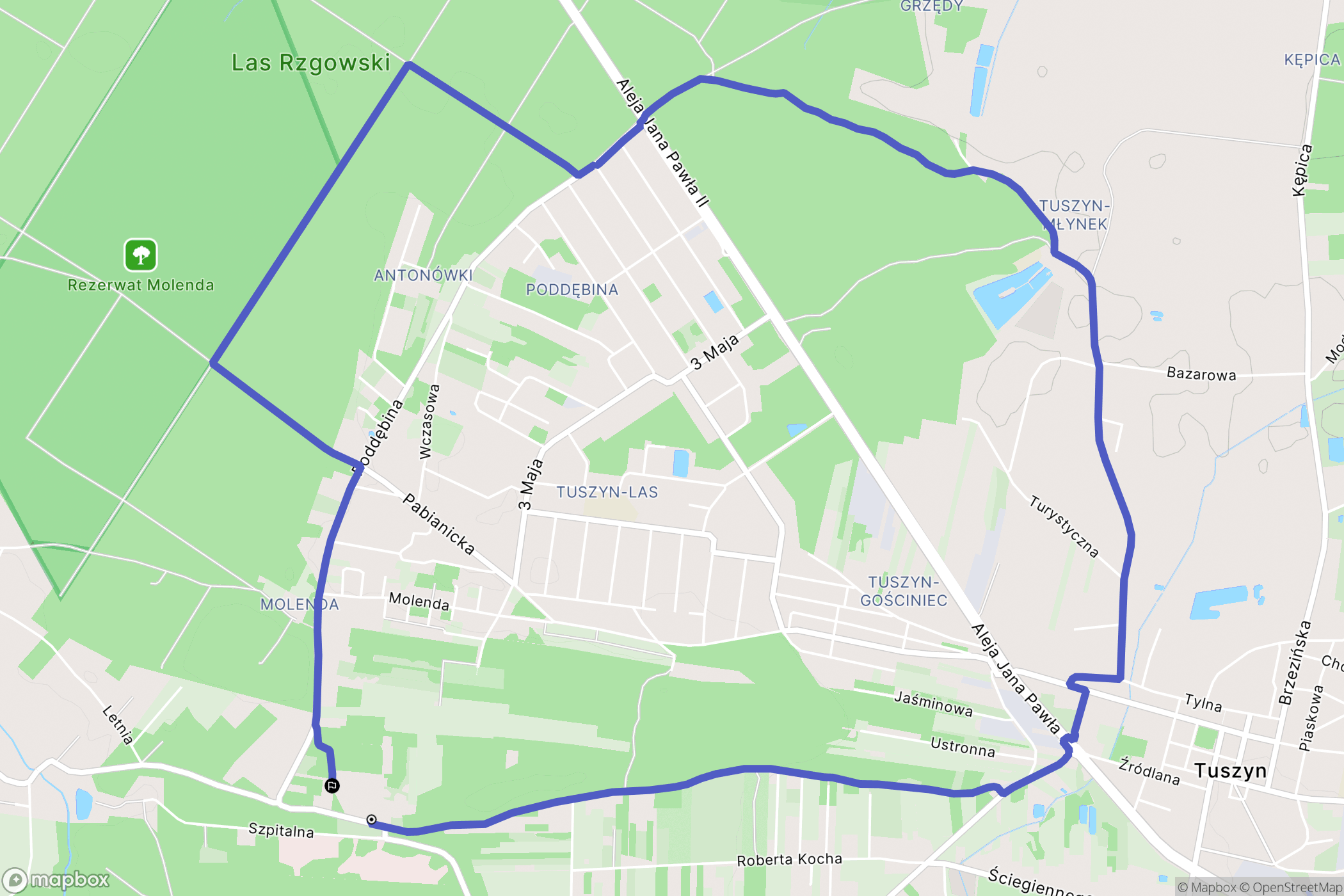 Tuszyn: mapa trasy - Poland