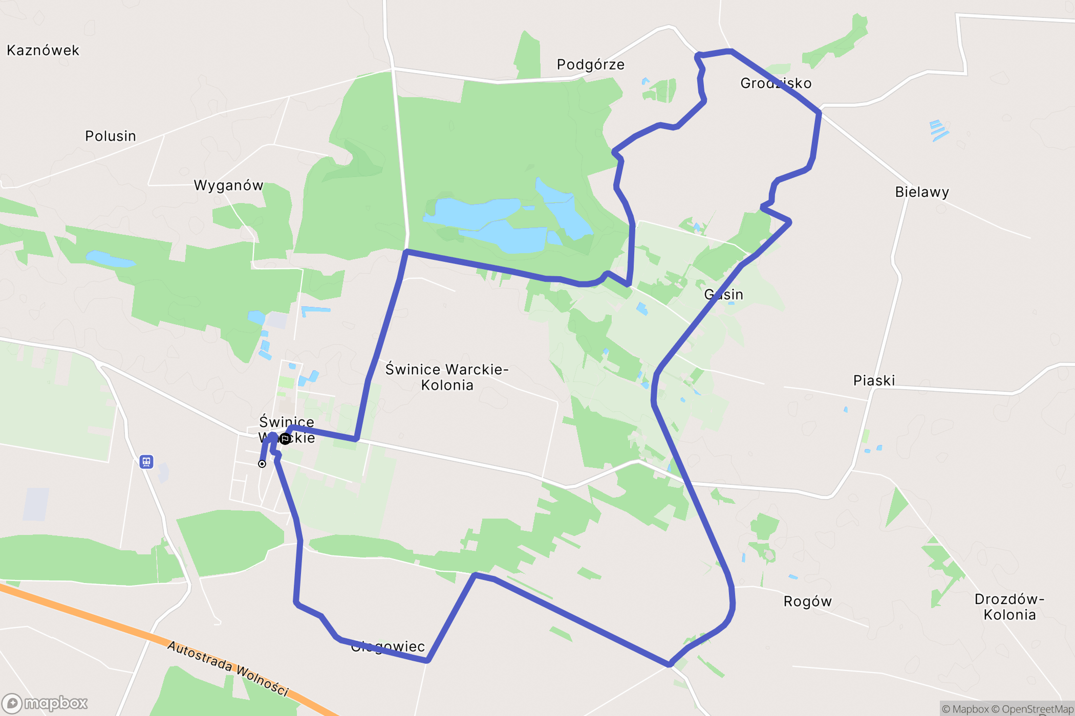 Świnice Warckie: mapa trasy - Poland