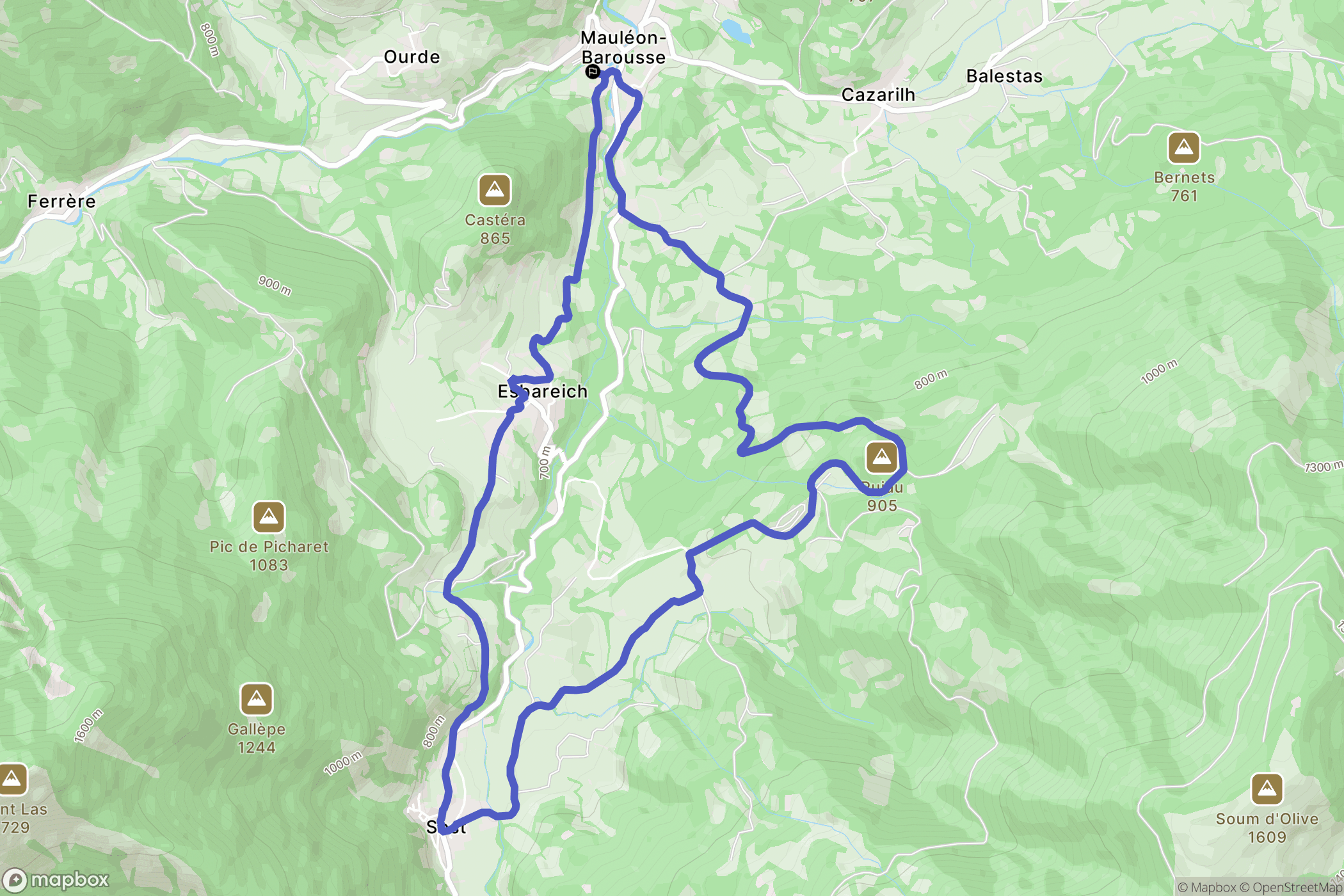 Mauléon-Barousse : carte du parcours de randonnée - France