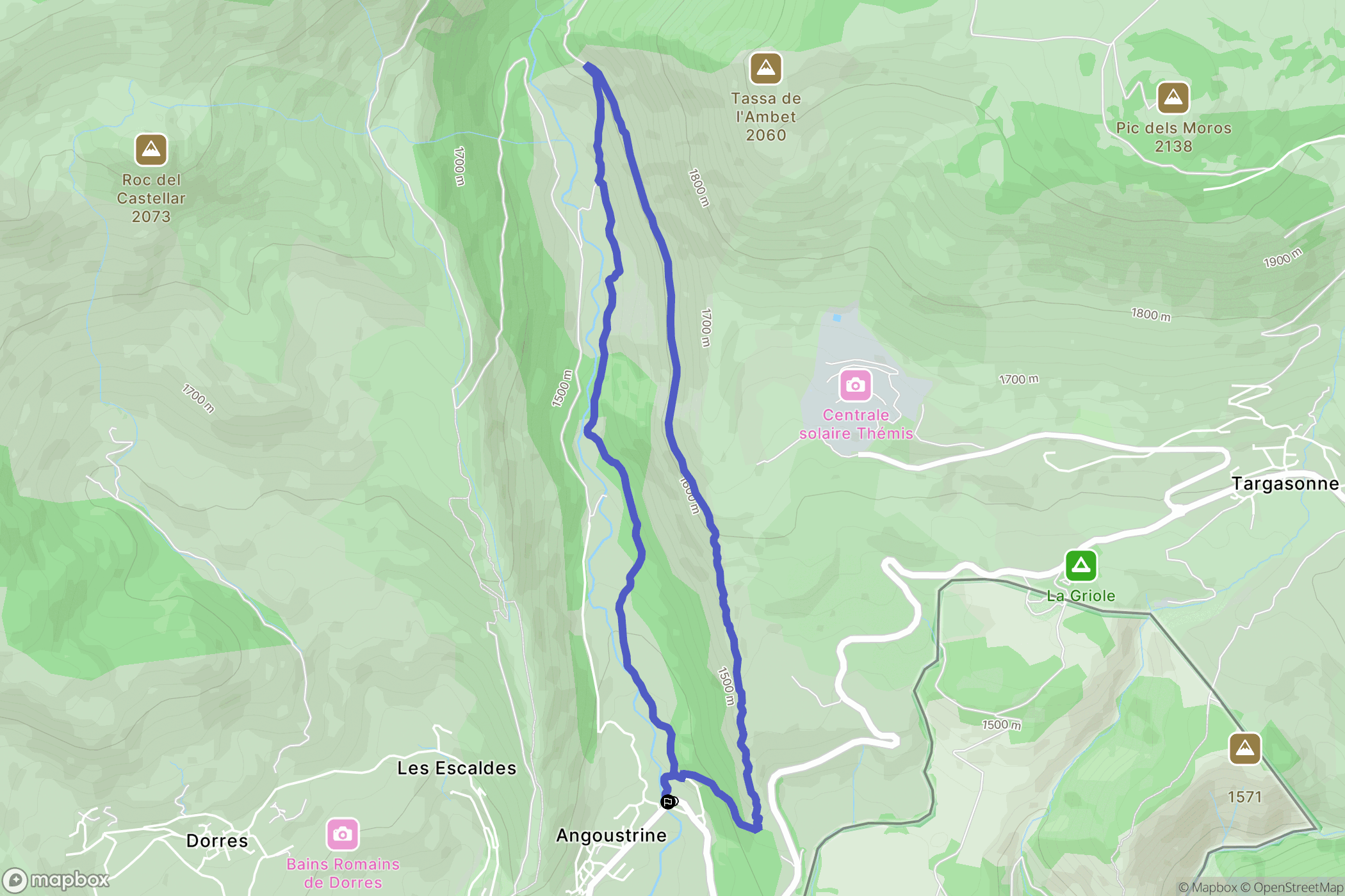 Angoustrine-Villeneuve-des-Escaldes : carte du parcours de randonnée - France