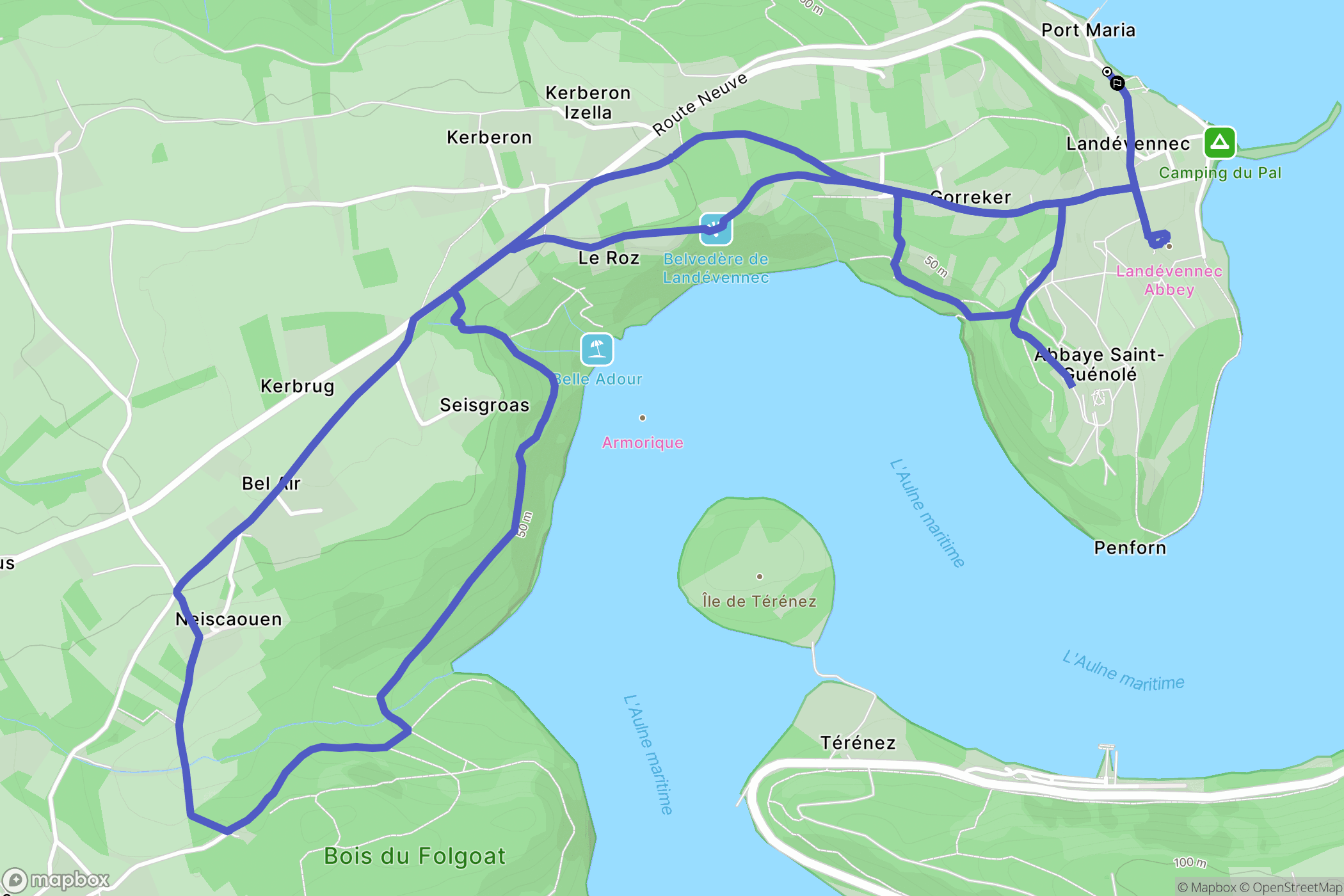 Landévennec : carte du parcours de randonnée - France