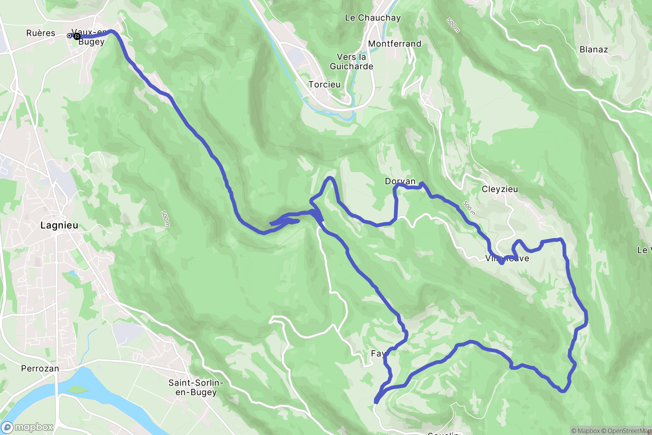 Vaux-en-Bugey : carte du parcours de randonnée - France