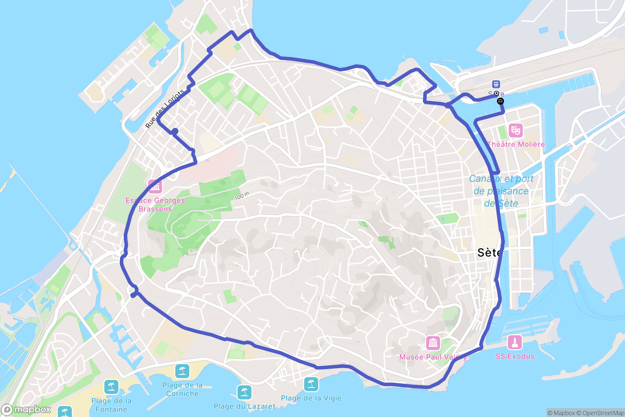 Sète : carte du parcours de randonnée - France