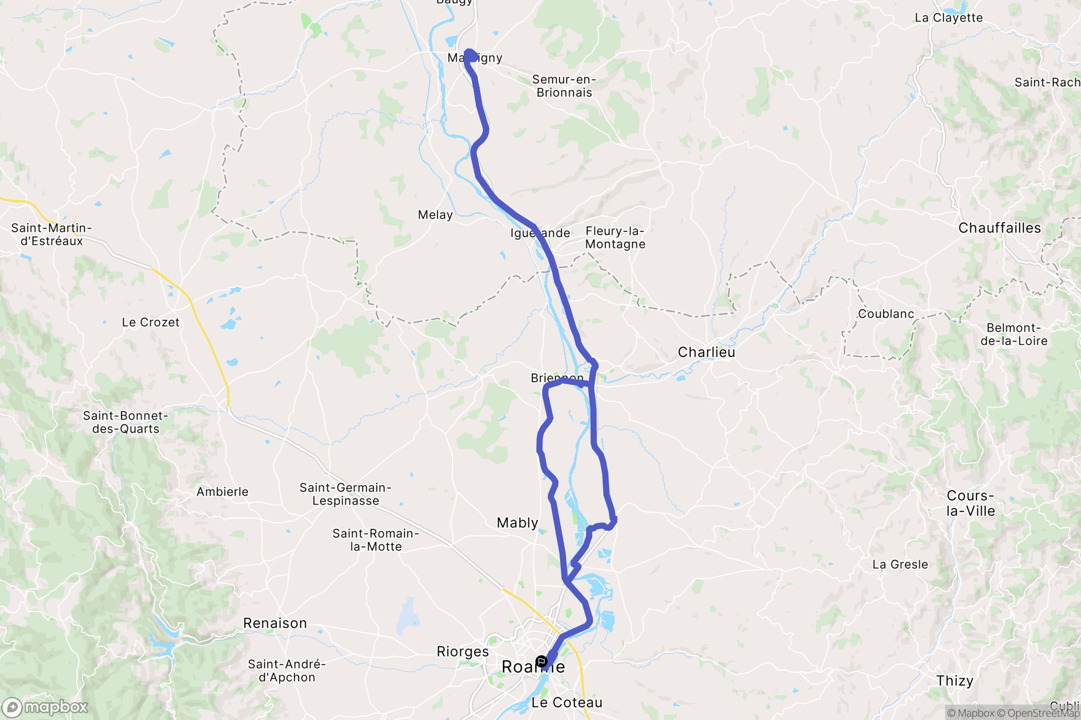 Roanne : carte du parcours de randonnée - France