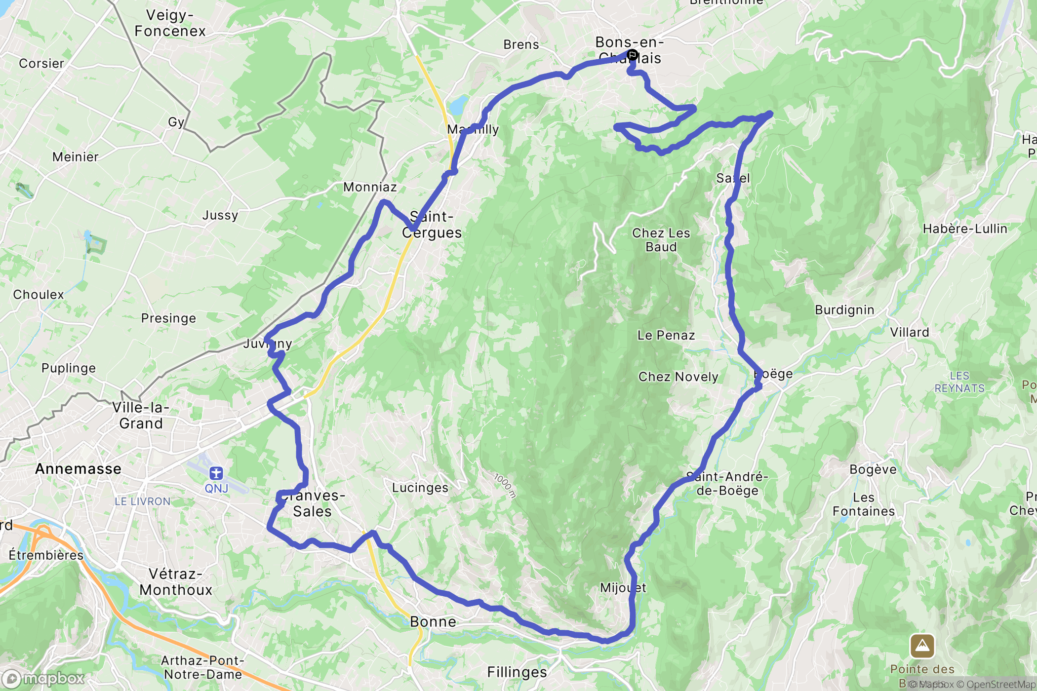 Bons-en-Chablais : carte du parcours de randonnée - France