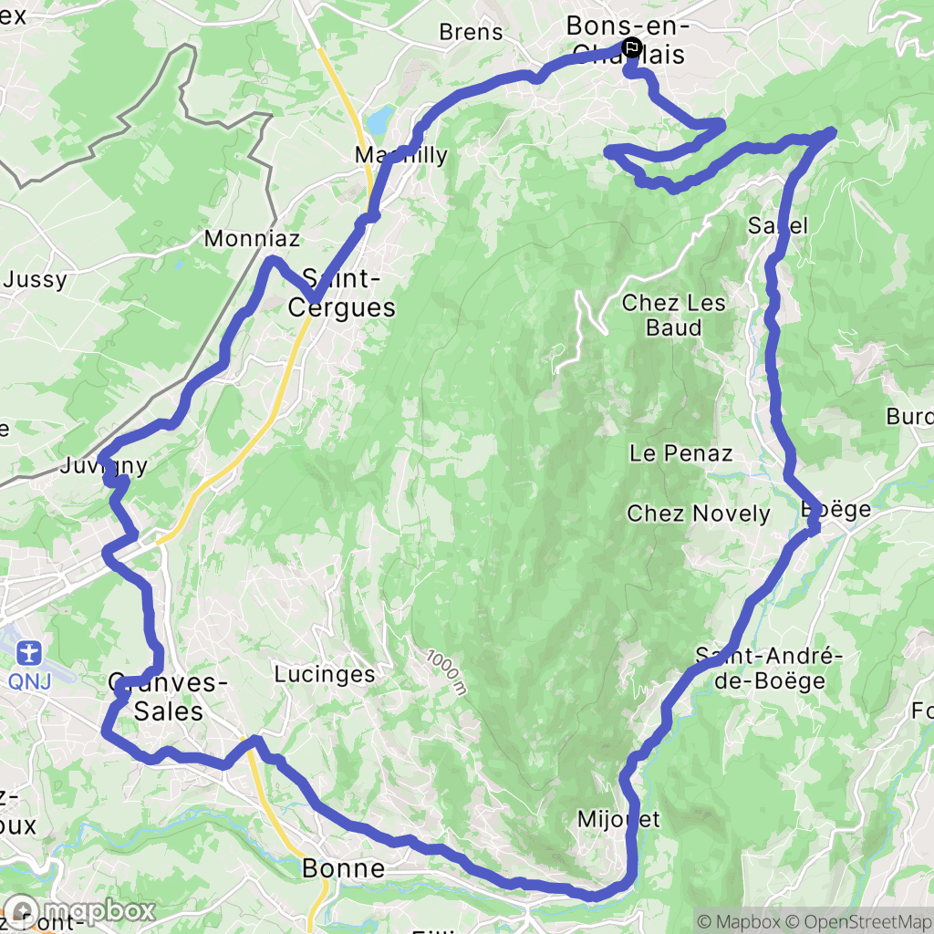 Bons-en-Chablais : carte du parcours de randonnée - France