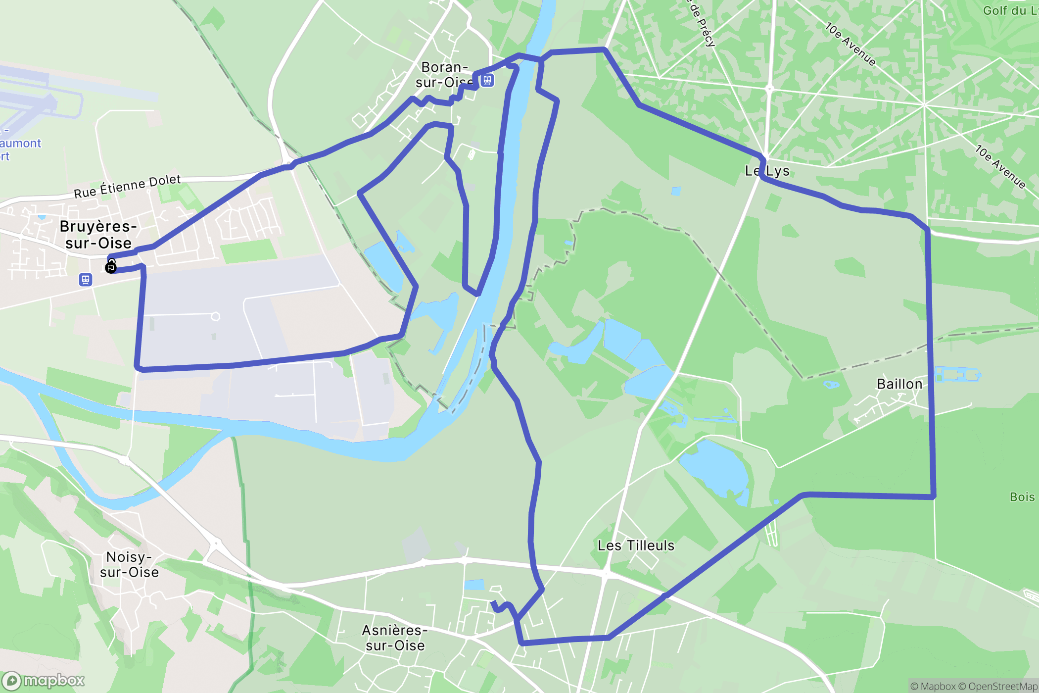 Bruyères-sur-Oise : carte du parcours de randonnée - France