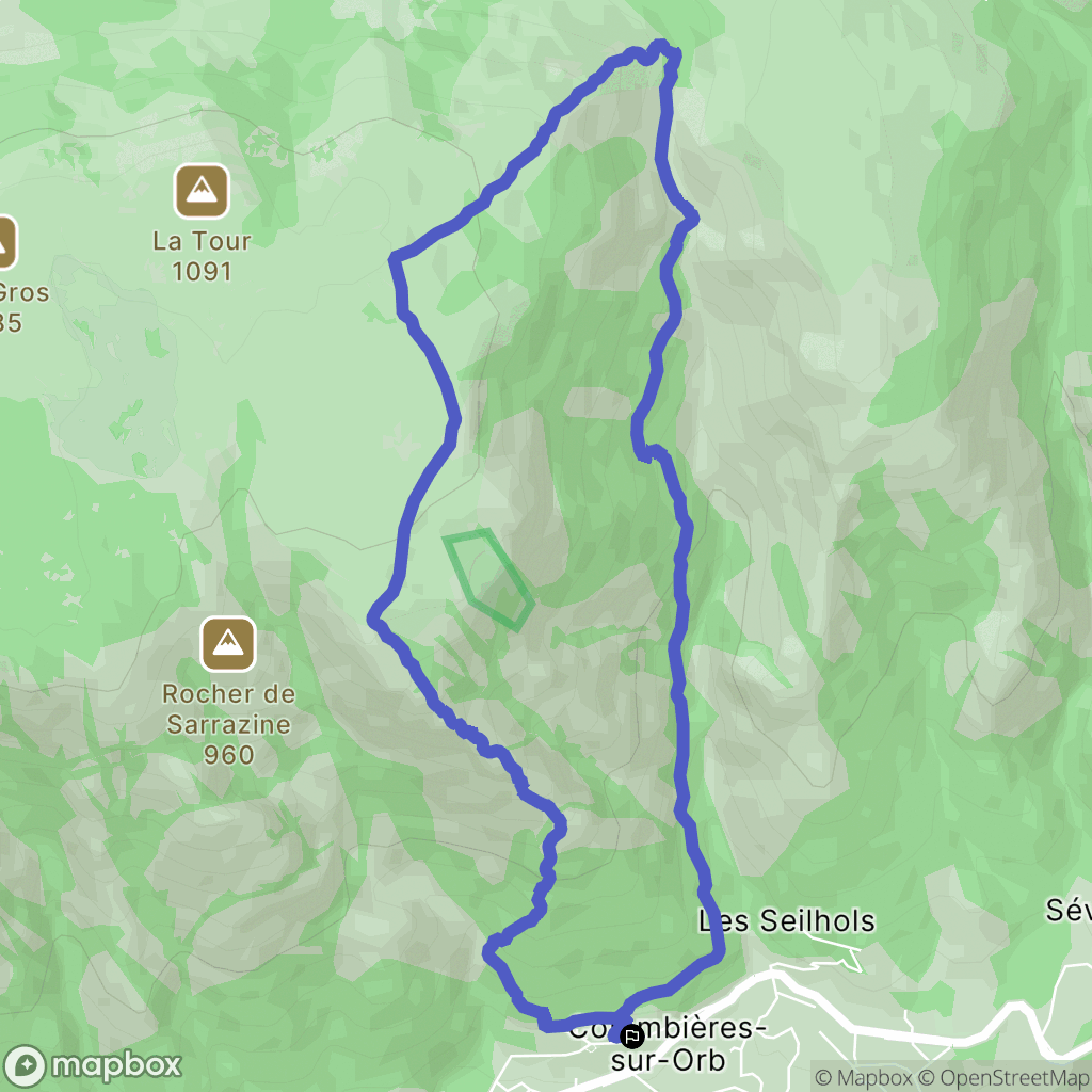 Colombières-sur-Orb : carte du parcours de randonnée - France