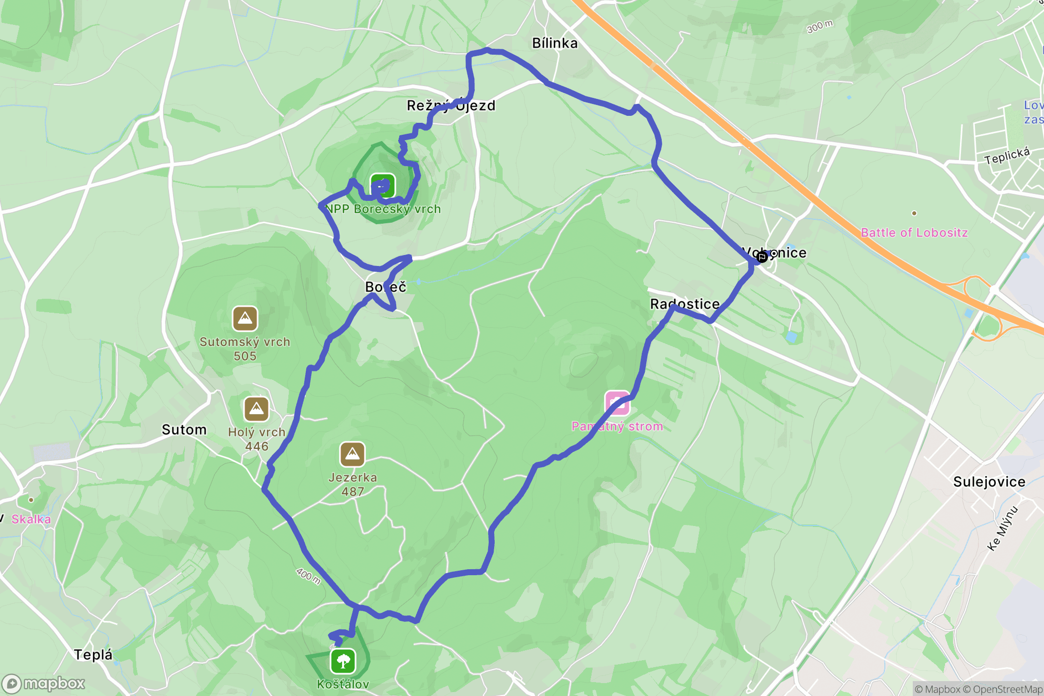 Vchynice: mapa trasy - Czechia