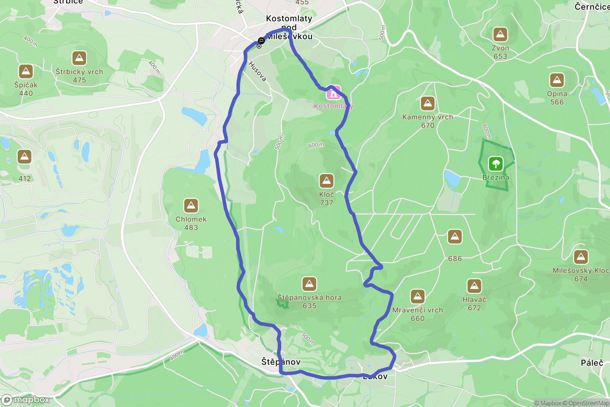 Kostomlaty pod Milesovkou: mapa trasy - Czechia