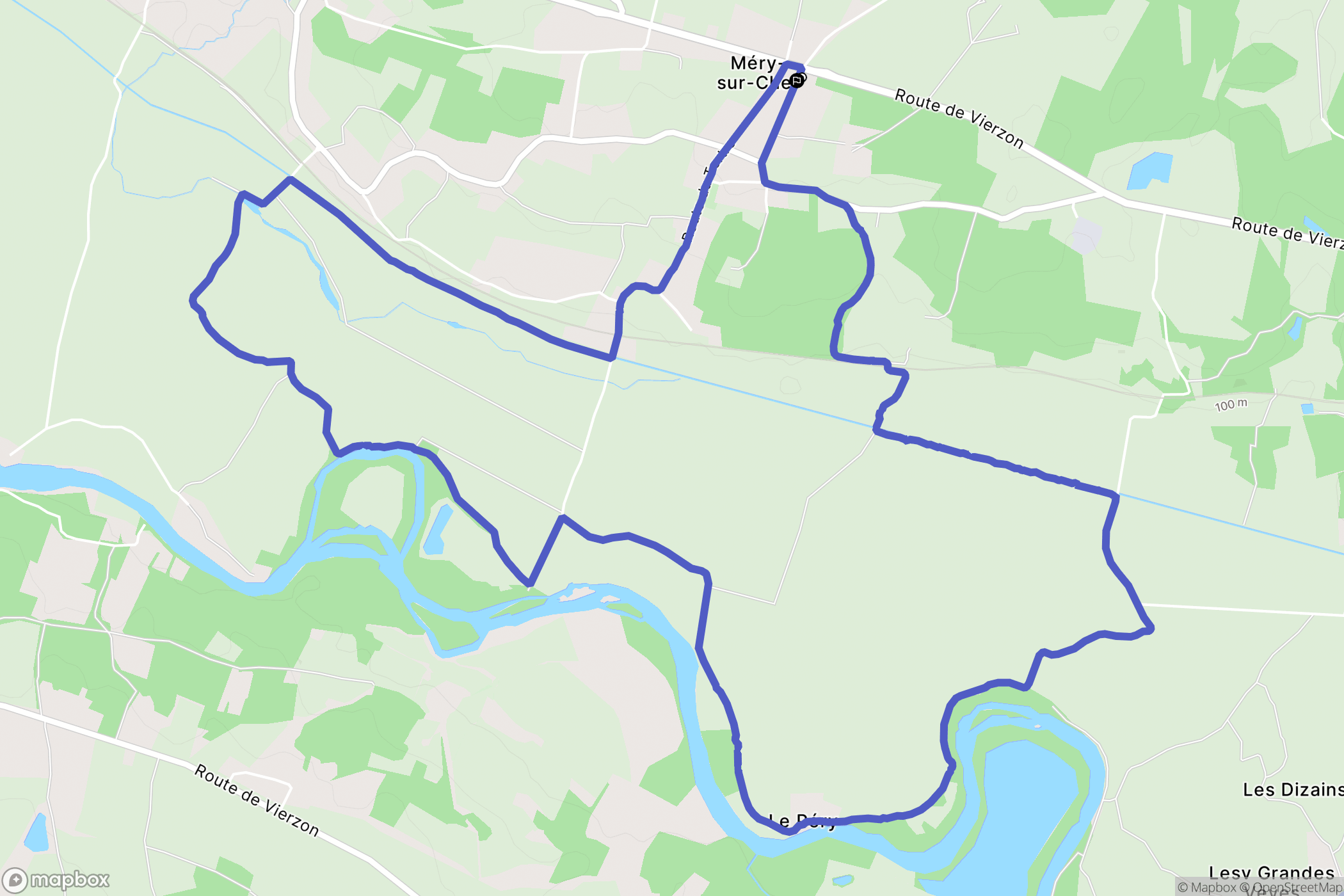 Méry-sur-Cher : carte du parcours de randonnée - France
