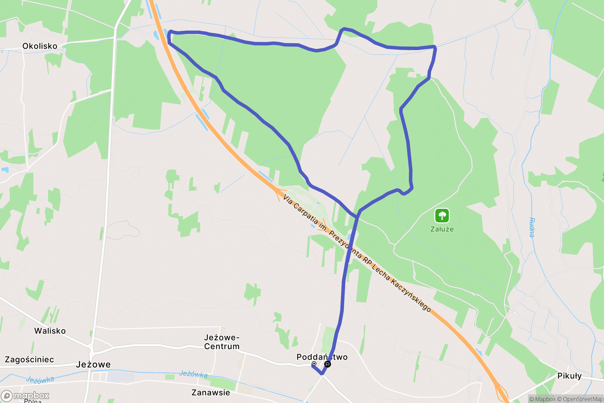 Jeżowe: mapa trasy - Poland