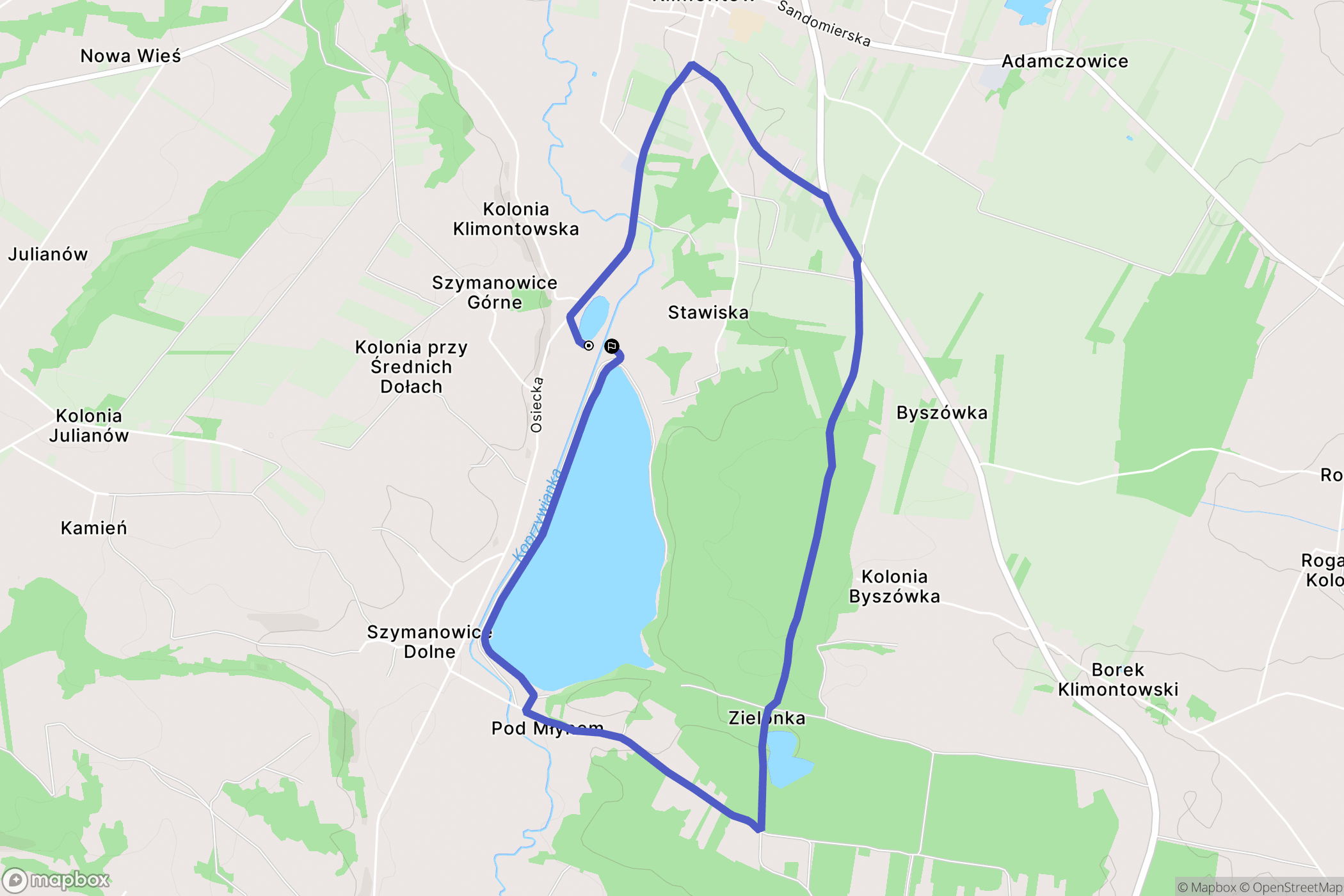 Klimontów: mapa trasy - Poland
