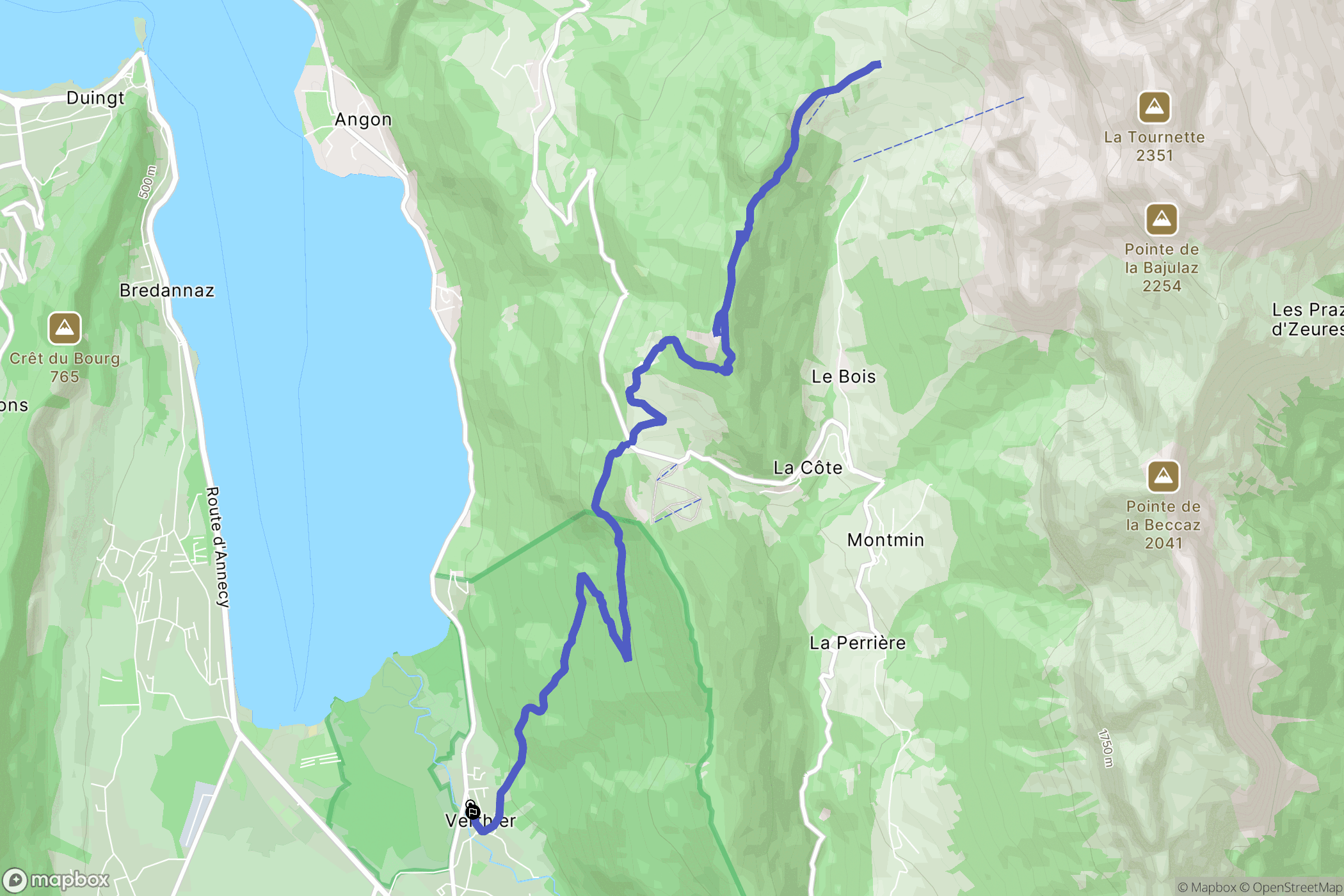 Doussard : carte du parcours de randonnée - France