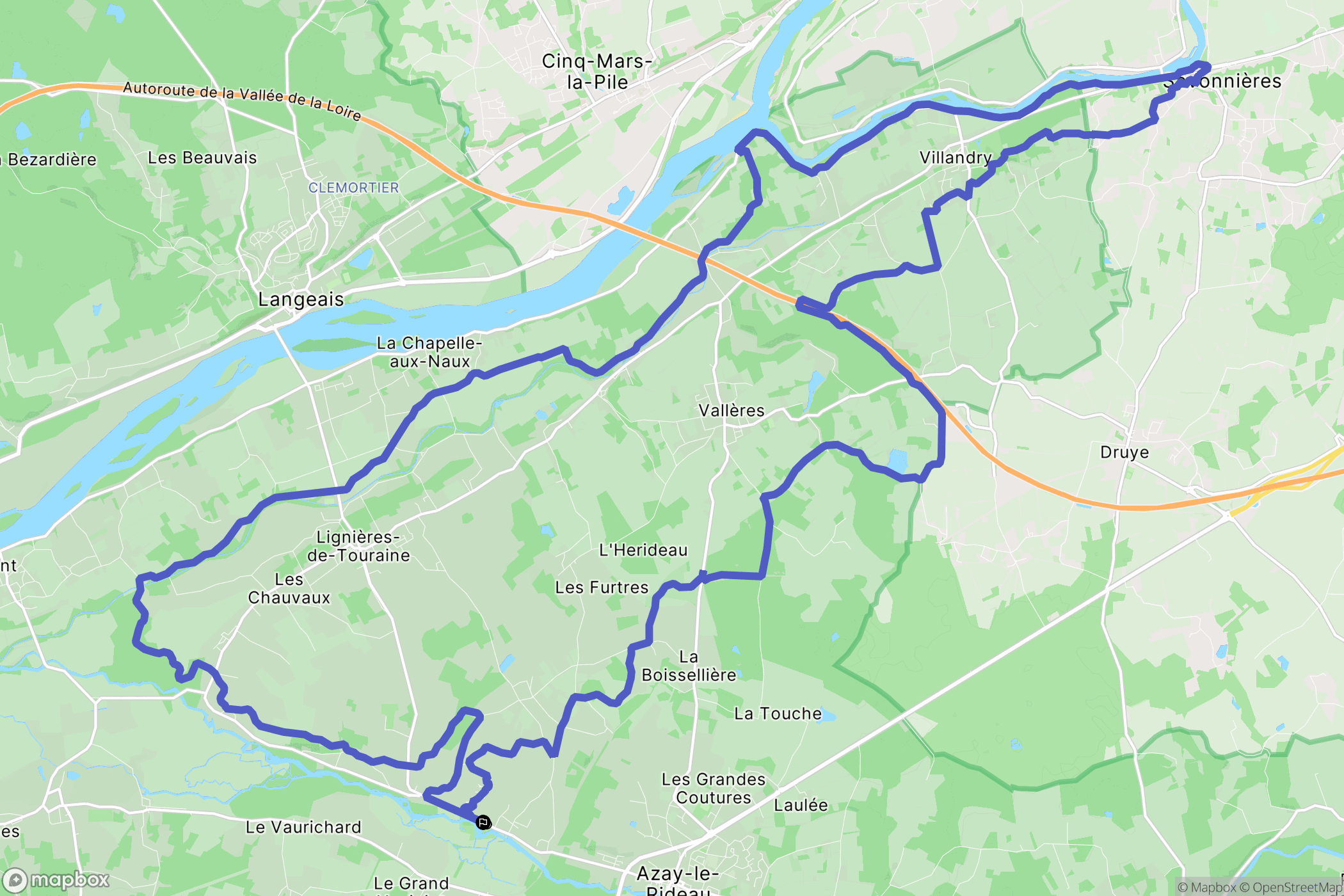 Azay-le-Rideau : carte du parcours de randonnée - France