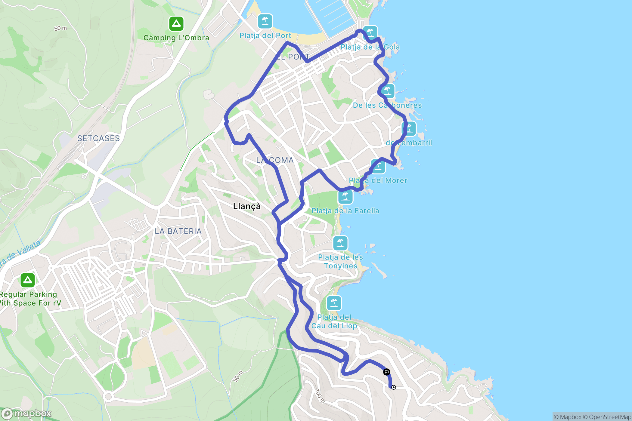 Llançà : carte du parcours de randonnée - Spain