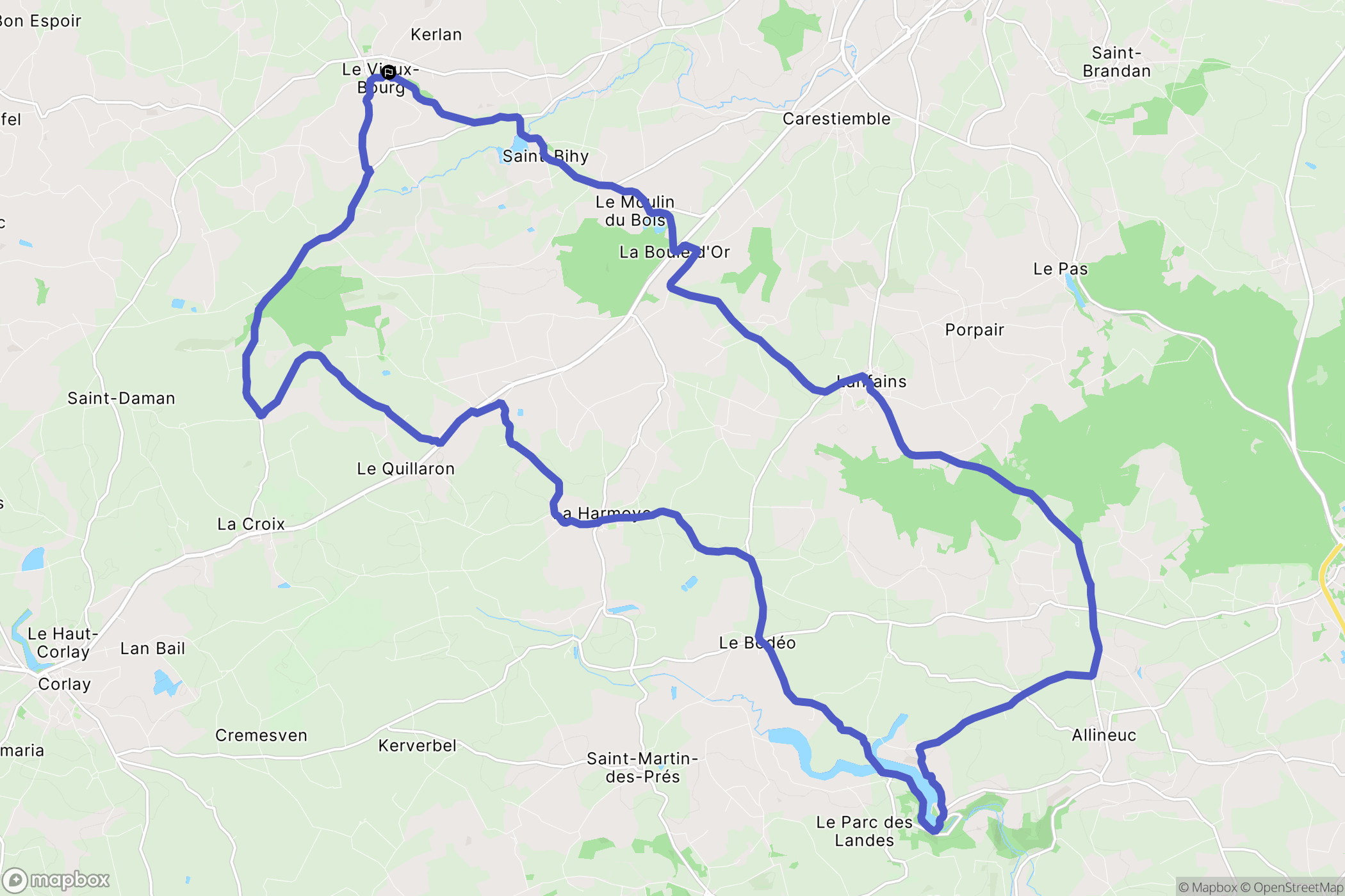 Le Vieux-Bourg : carte du parcours de randonnée - France