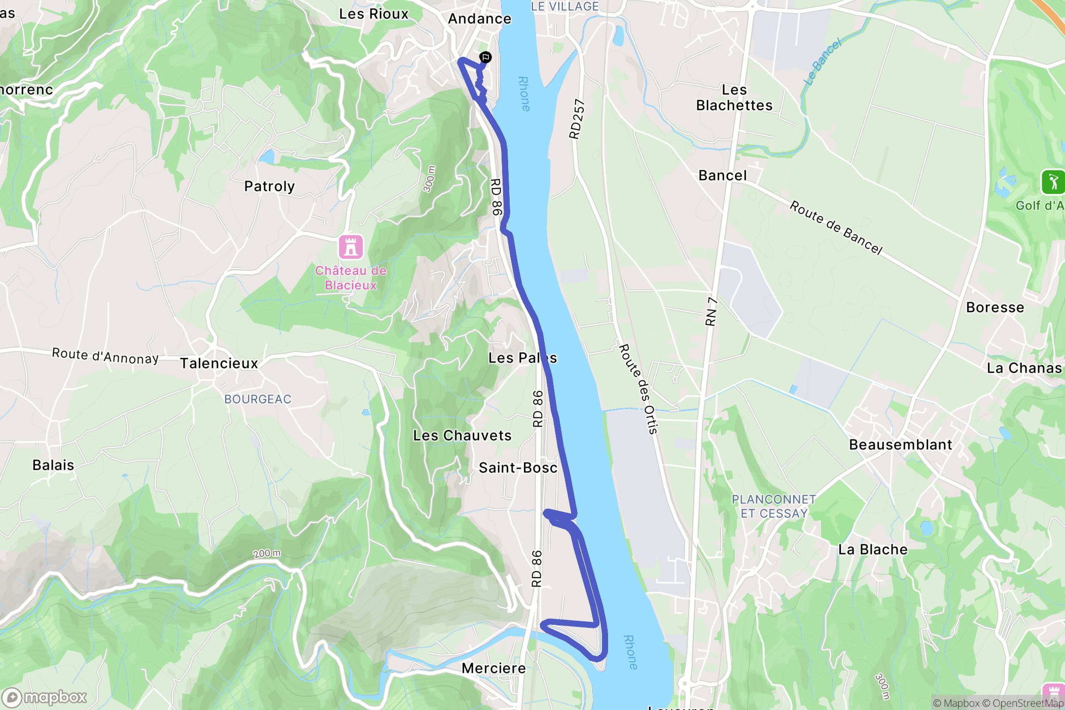 Andance : carte du parcours de randonnée - France