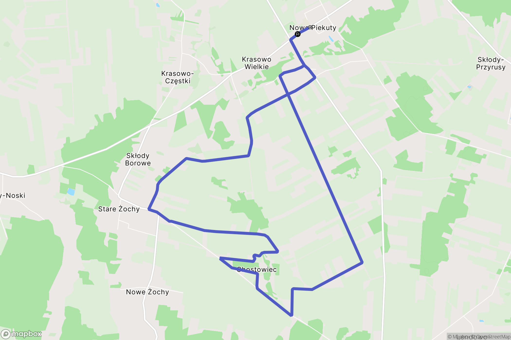 Nowe Piekuty: mapa trasy - Poland