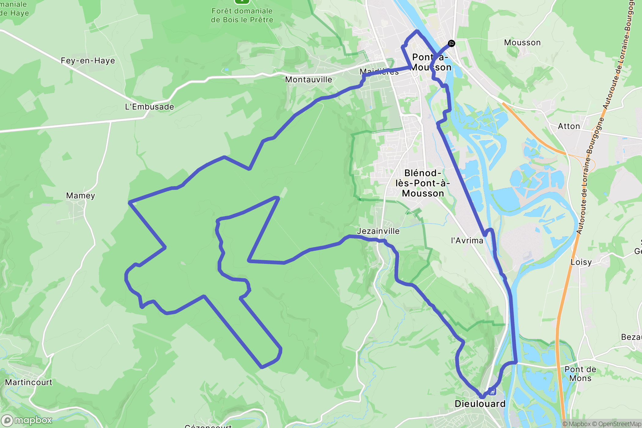 Pont-à-Mousson : carte du parcours de randonnée - France