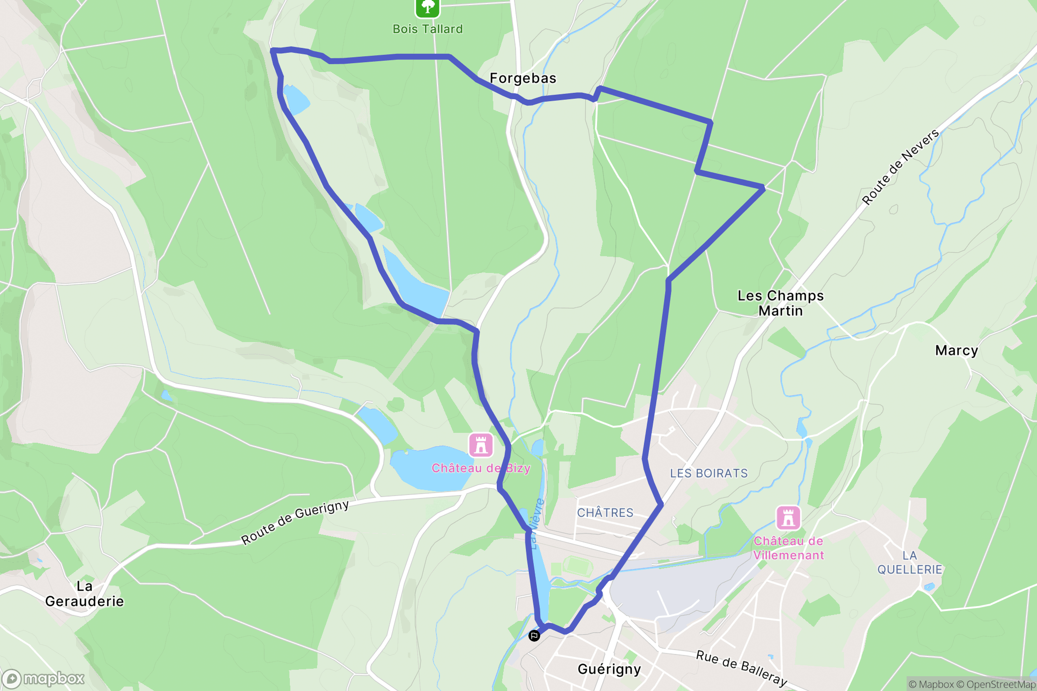 Guérigny : carte du parcours de randonnée - France