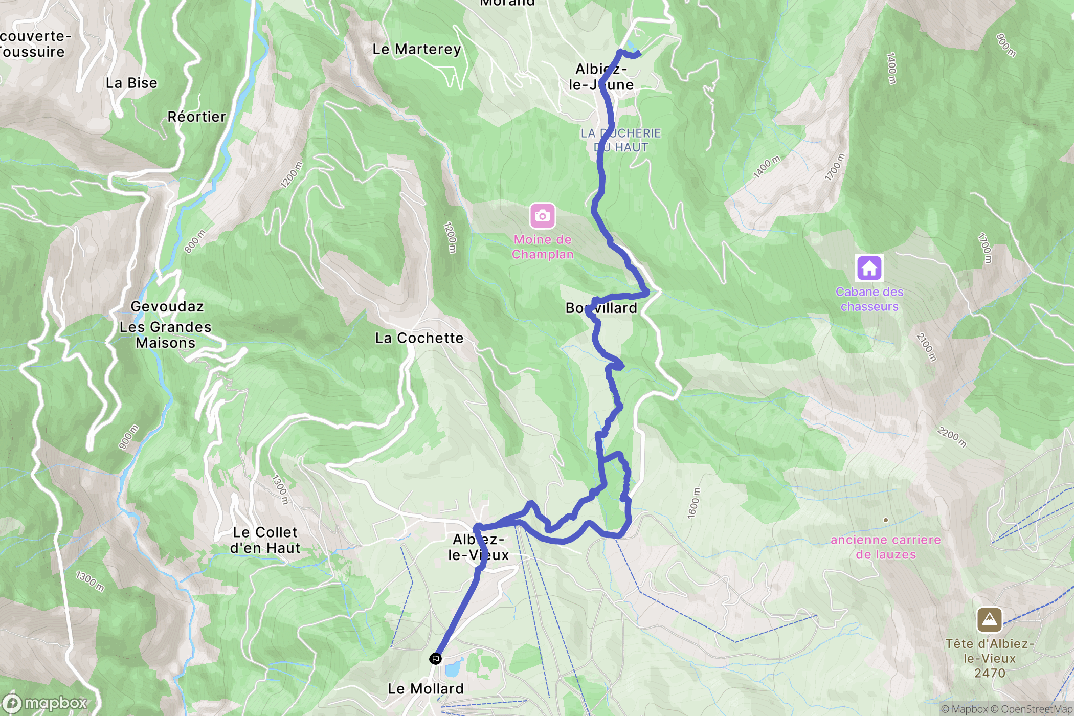 Albiez-Montrond : carte du parcours de randonnée - France