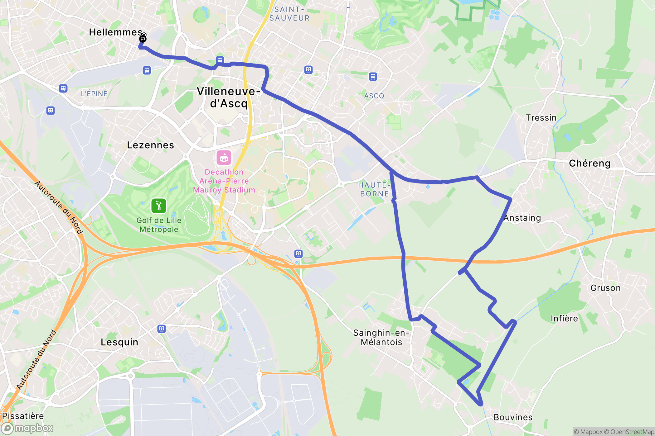Lille : carte du parcours de randonnée - France