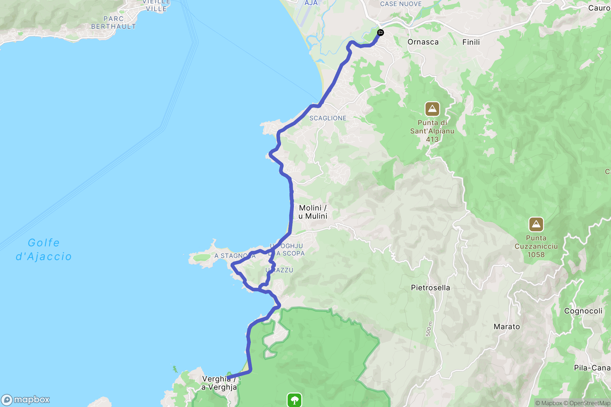 Cauro : carte du parcours de randonnée - France