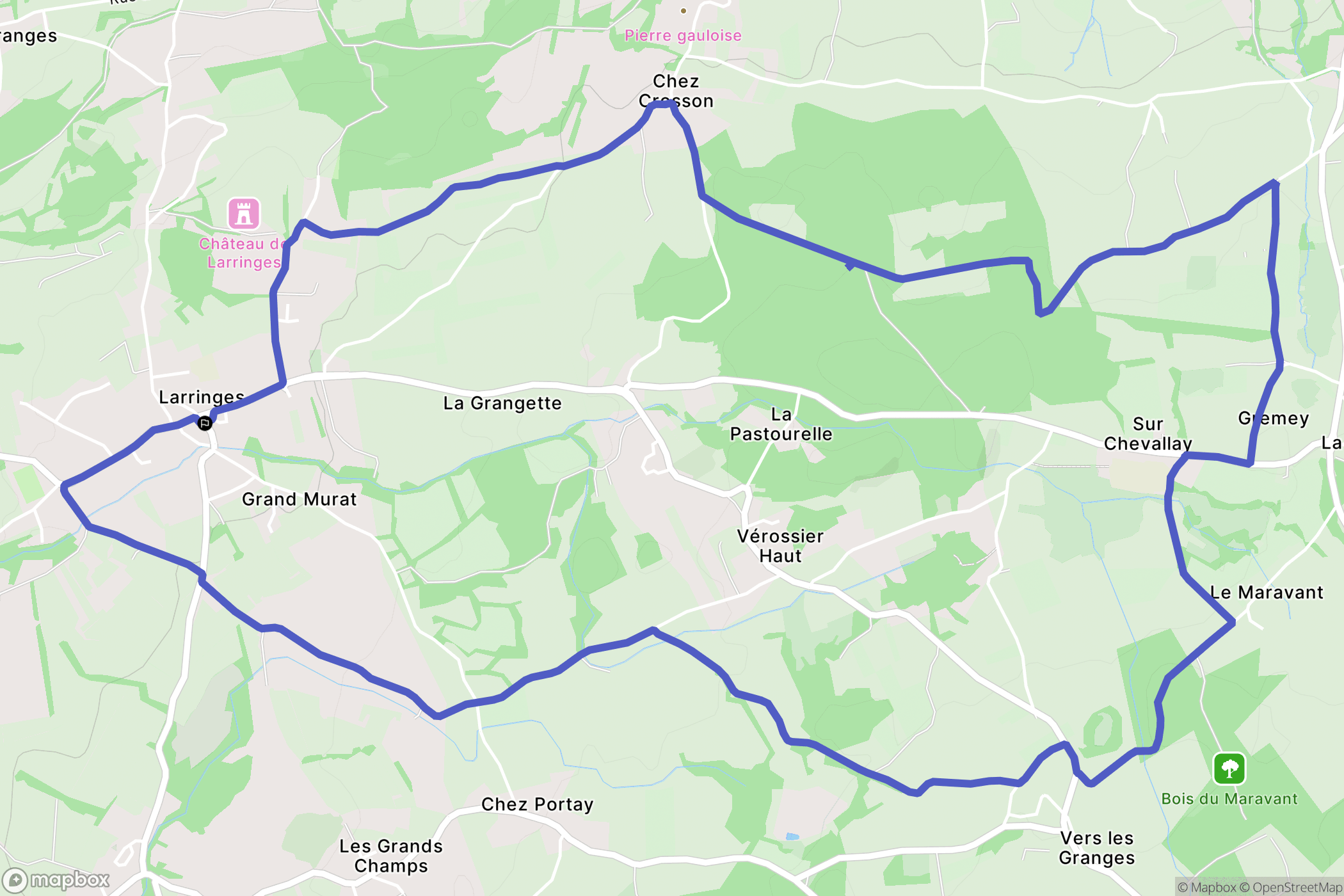Larringes : carte du parcours de randonnée - France